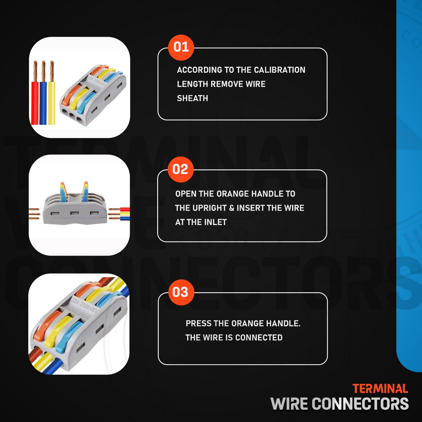 3 Way Electrical Connectors Wire Block Clamp Clips Fast Cable Reusable Lever~2038