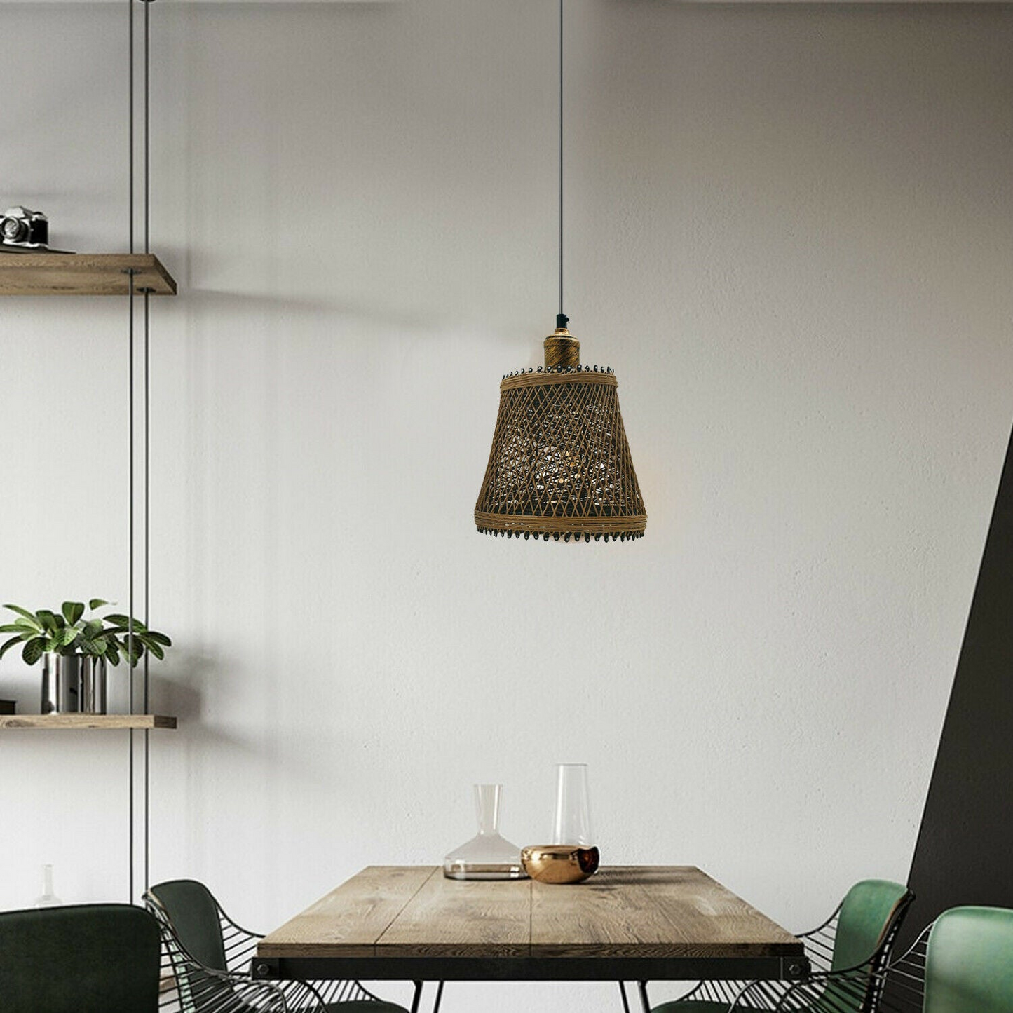 Natural Rattan Wicker Ceiling Pendant Light Lampshade Metal Pendant Lighting Kit - Basket Shape~1562