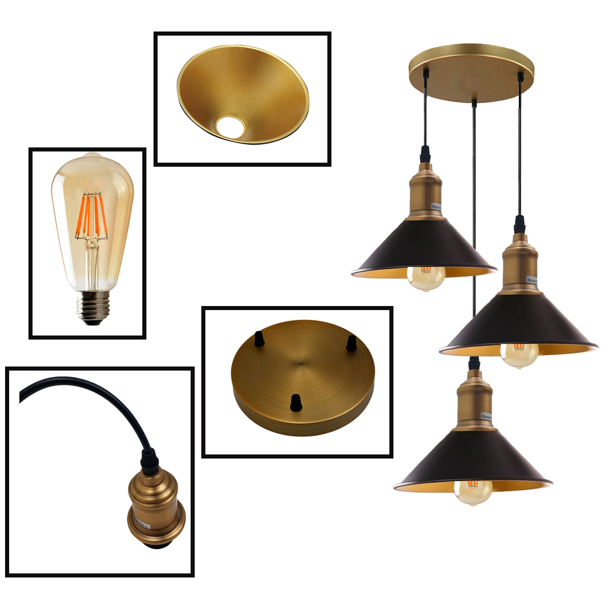 Three Outlet Black Pendant Light 3 Lights Modern Drop Hanging Light~1508