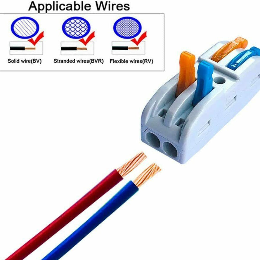 2 Way Electrical Connectors Wire Block Clamp Clips Fast Cable Reusable Lever~2045