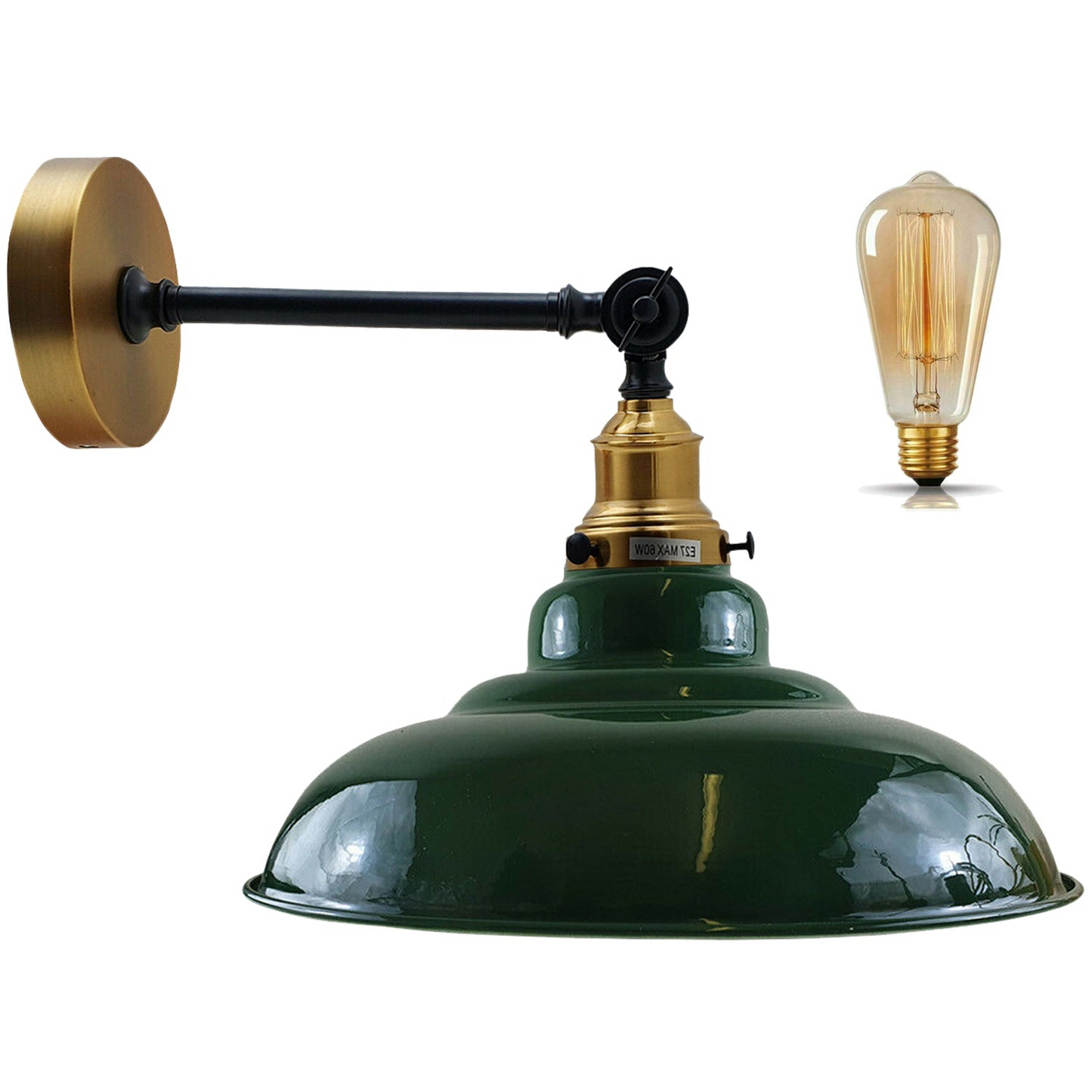 Green Shade With Adjustable Curvy Swing Arm Wall Light Fixture Loft Style Industrial Wall Sconce~3465
