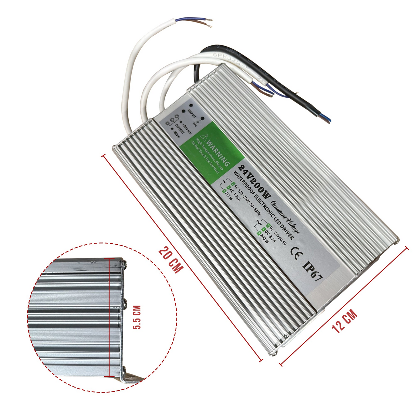 DC 24V 8.3A 200W IP67 Waterproof LED Driver Power Supply Transformer ~1226