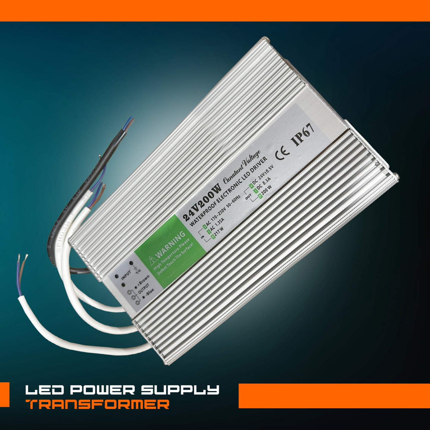 DC 24V 8.3A 200W IP67 Waterproof LED Driver Power Supply Transformer ~1226