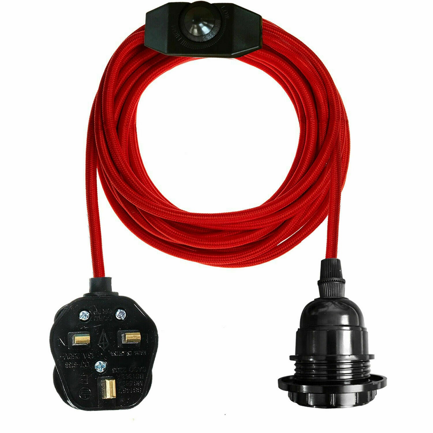 4m Fabric Cable UK Red Plug In Pendant Lamp Bulb Holder switch~3752