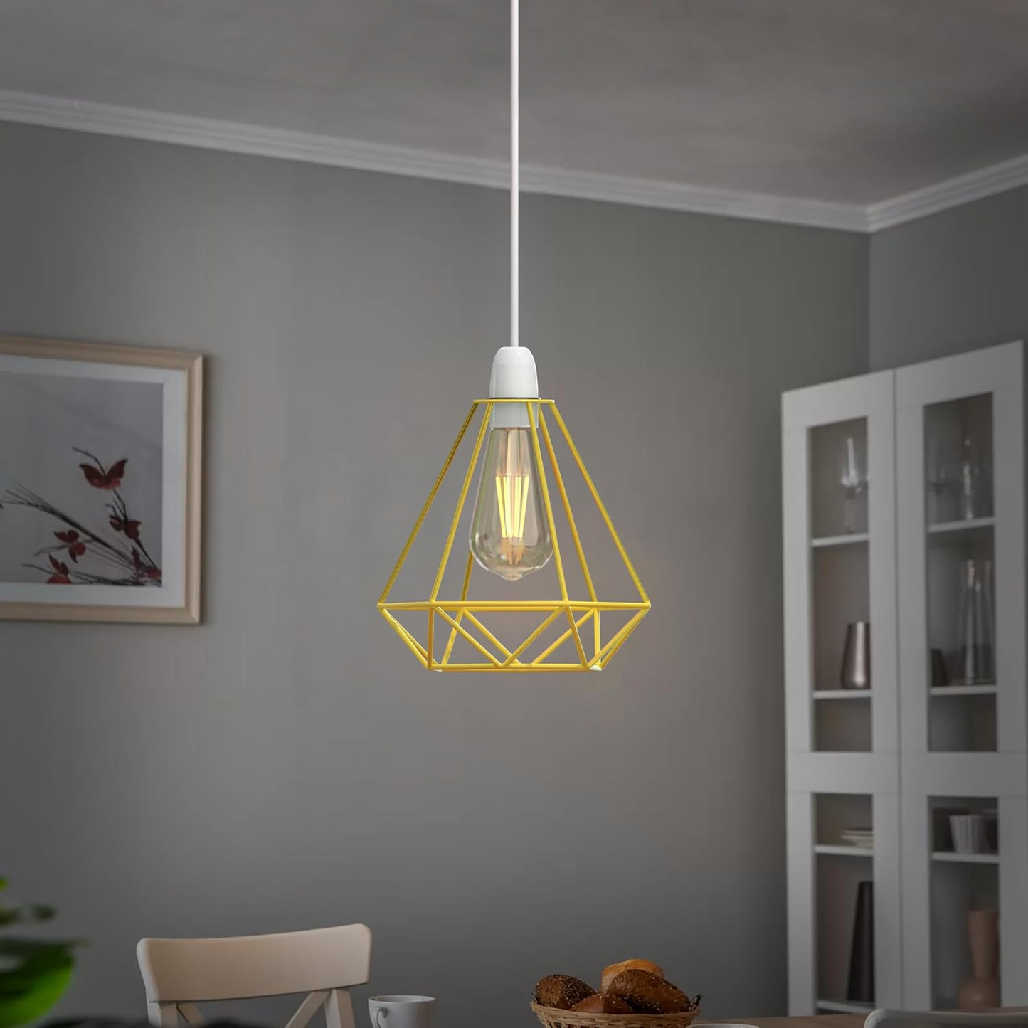 Modern Geometric Diamond Lampshade Yellow Metal Wire Frame Cages ~1900