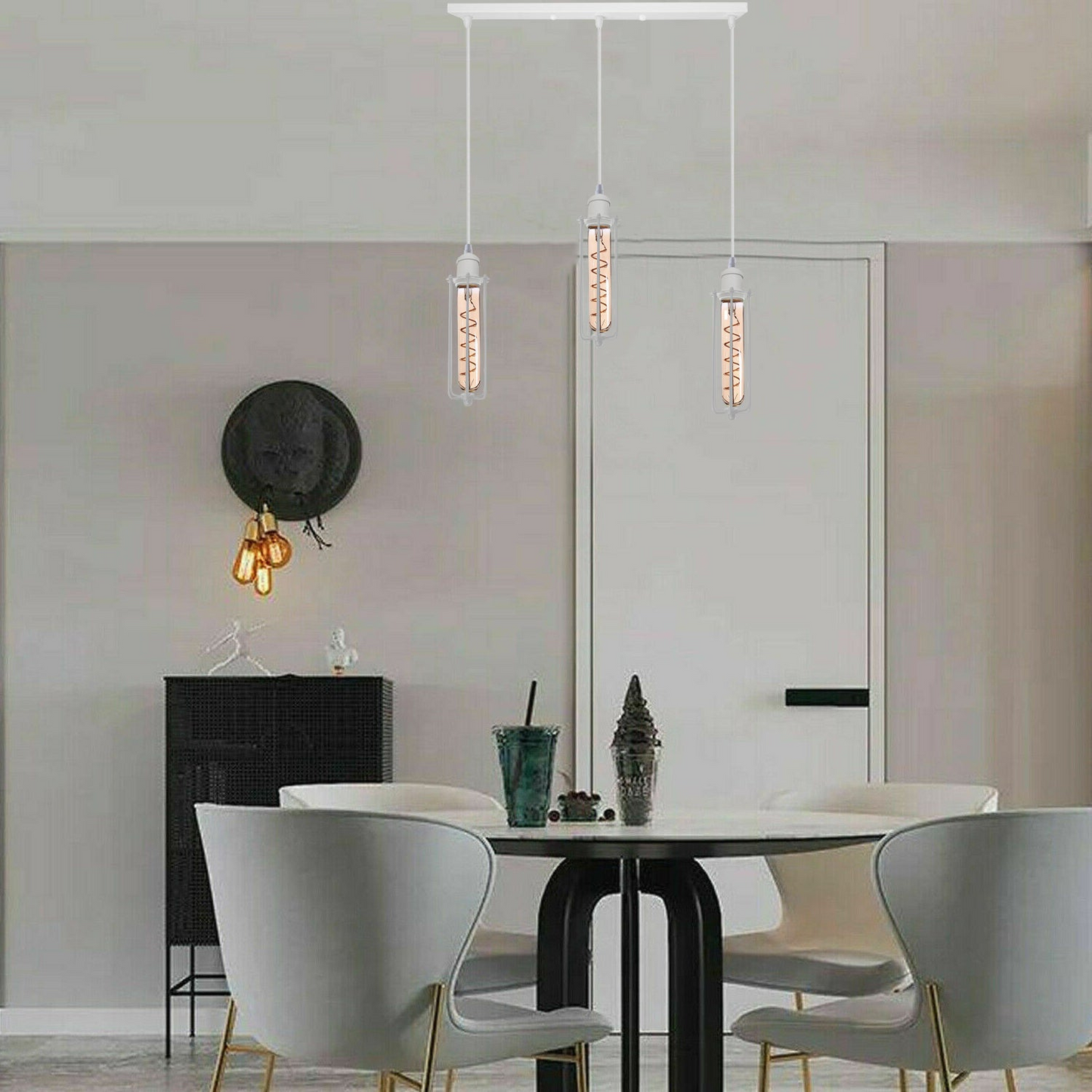 Industrial Retro Modern Loft Vintage White colour Wire Cage Shade3 Head Pendant Light~1026