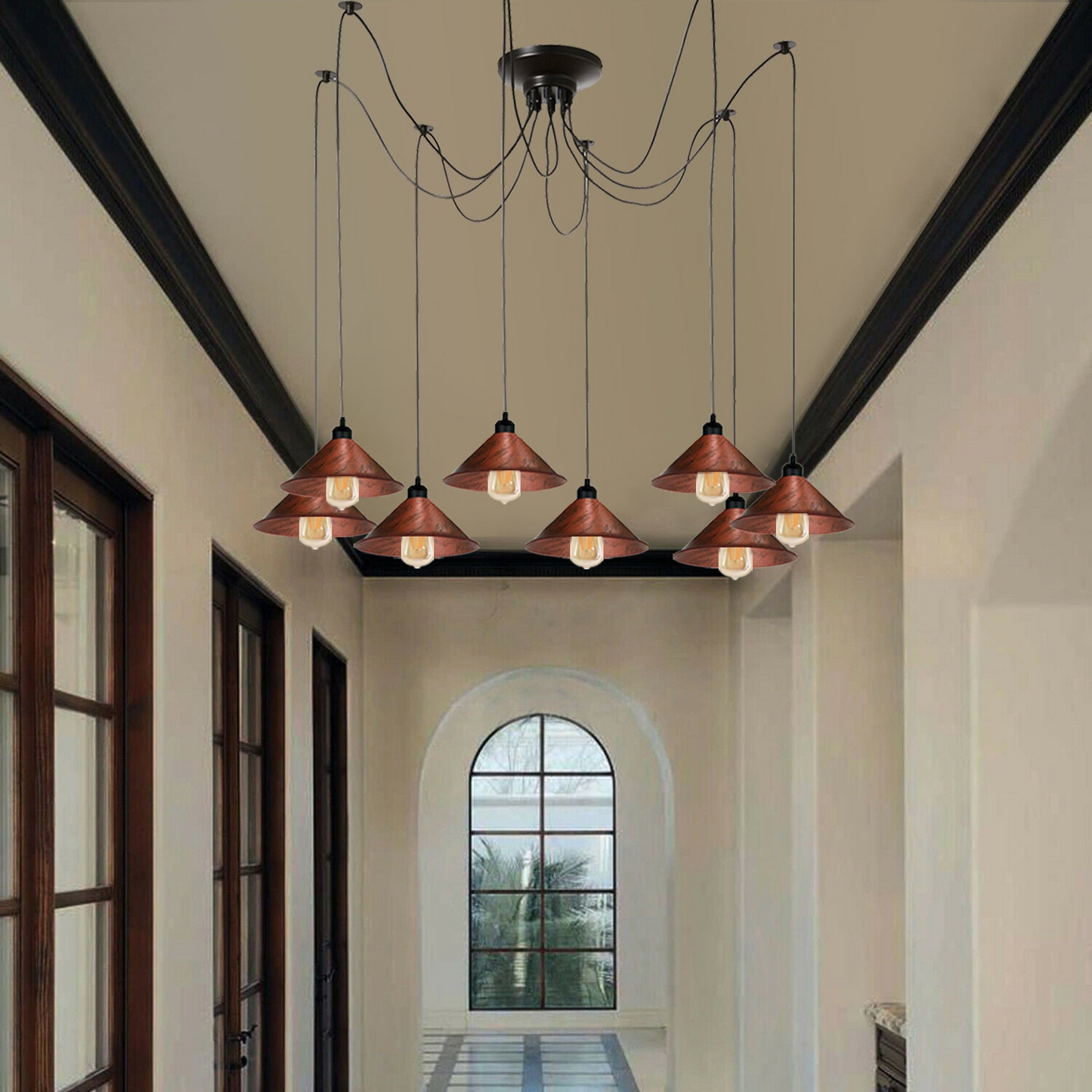 Modern Industrial Rustic Red Spider Ceiling Pendant Light Metal Cone Shade Indoor Hanging Light~1000