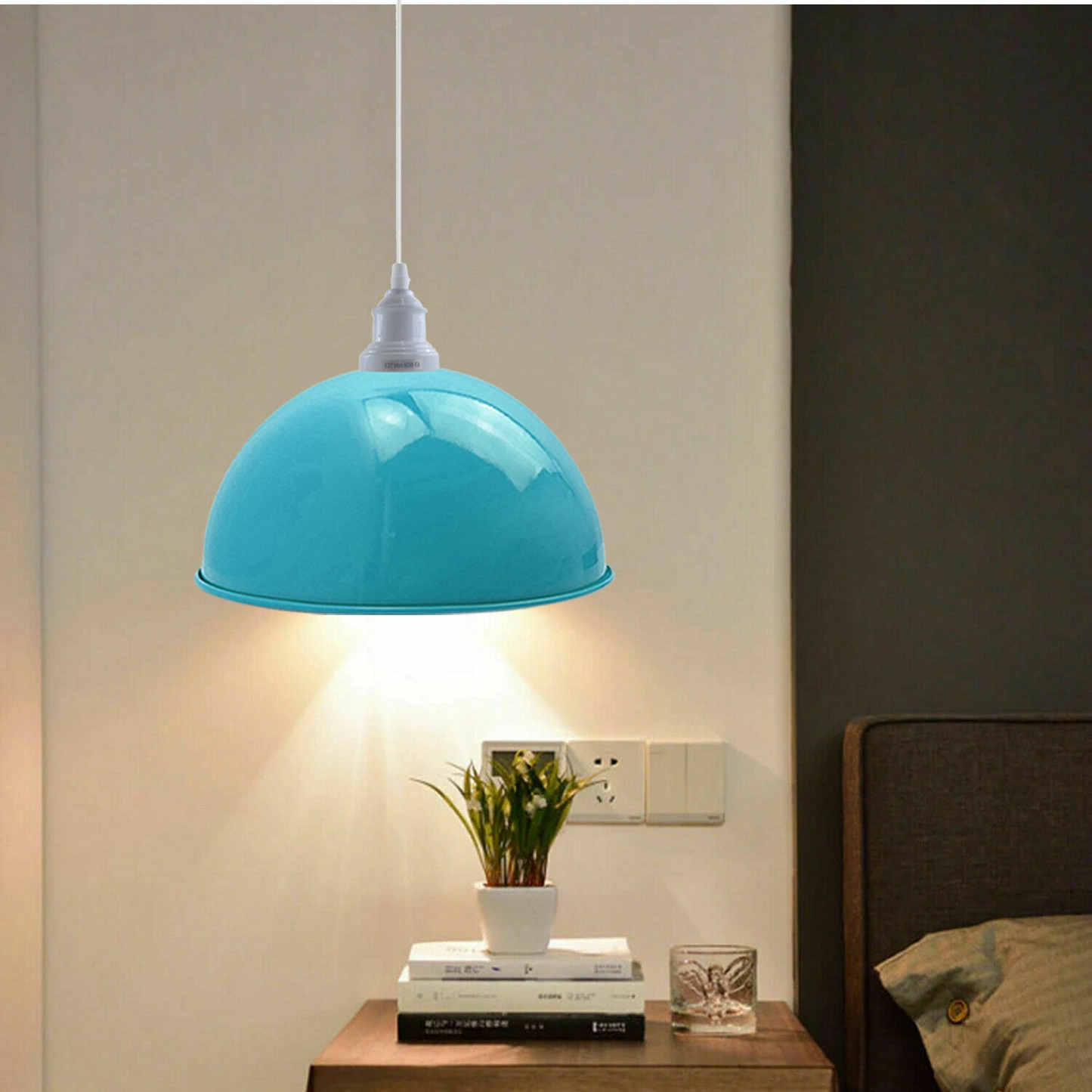2 Pack Industrial Ceiling Light Blue Pendant Light Retro Loft Style Metal Shade Lamp~3572