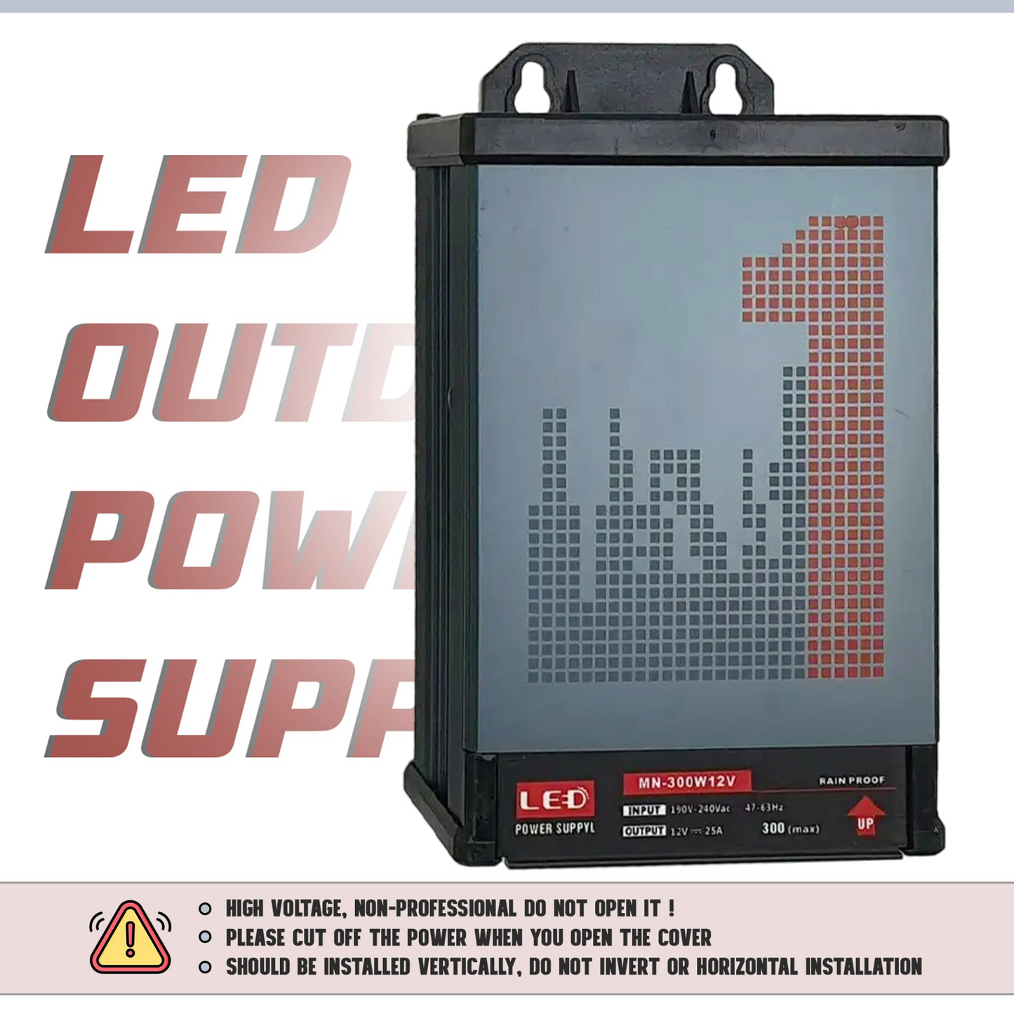 DC 12V 300W IP45 Rain Proof Outdoor 25A LED Driver AC 190-240V Adapter~2104