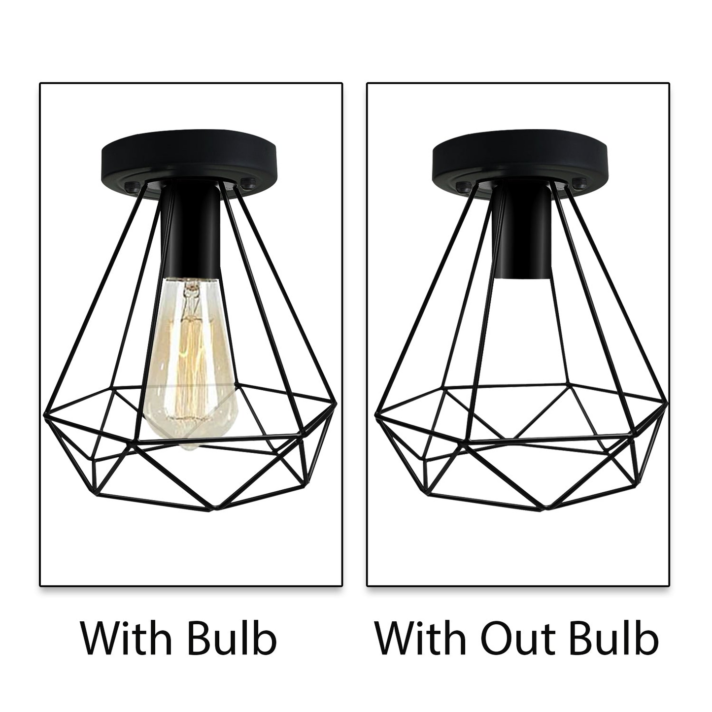 Vintage Industrial Black Metal Indoor Flush Mount Ceiling Light for Bar, Bedroom, Dining Room, Living Room~1025