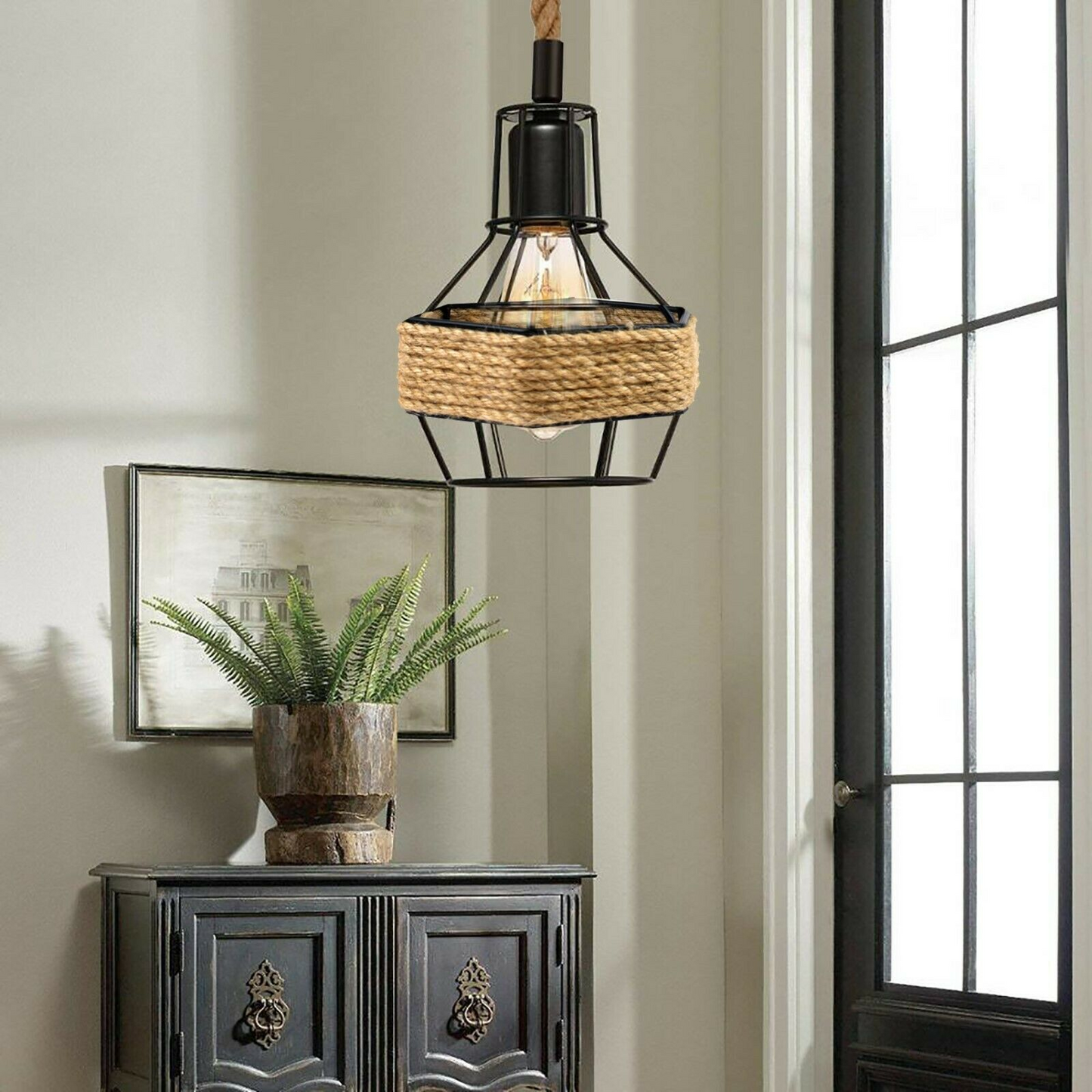 Vintage Pendant Shade Modern Hanging Retro Lighting Industrial Metal Hemp Ceiling~2708