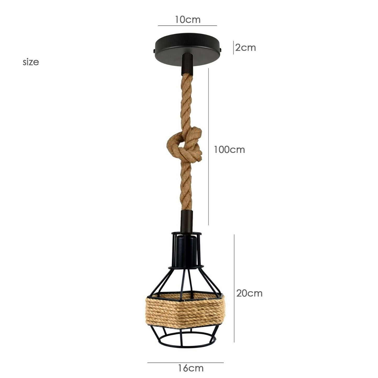 Vintage Pendant Shade Modern Hanging Retro Lighting Industrial Metal Hemp Ceiling~2708
