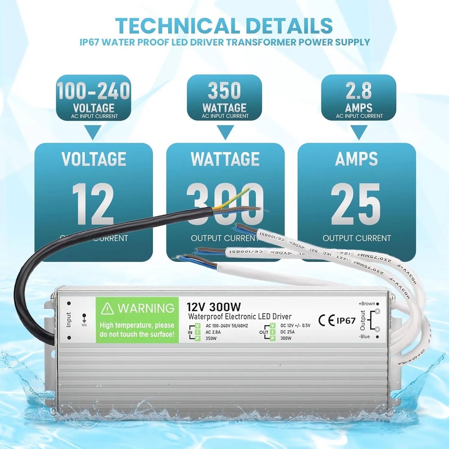 Aluminium IP67 Transformer 300W 12V LED Driver Outdoor Use ~3354