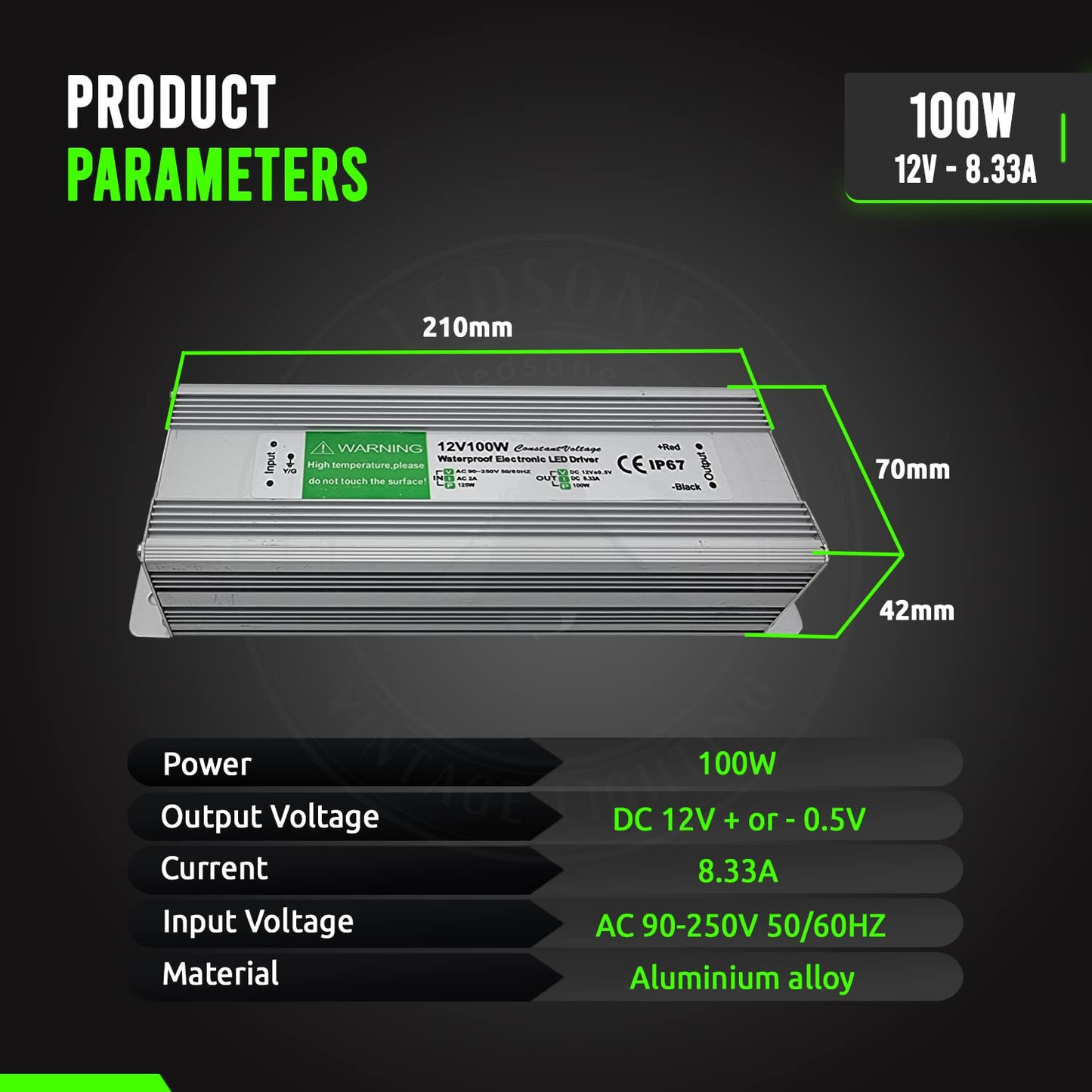 IP67 DC 24V 100W LED Driver Constant Voltage Power Supply Transformer~3305