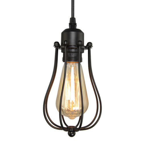Vintage Balloon Cage Pendant Light Retro Industrial Black Metal ~3200