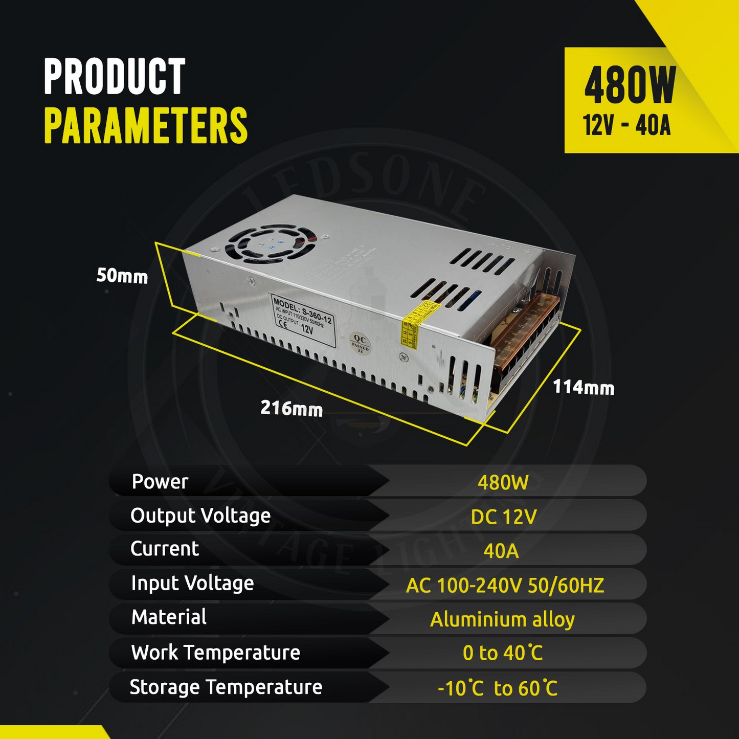 DC12V 480W 40A Regulated Switching Power Supply Driver ~3350