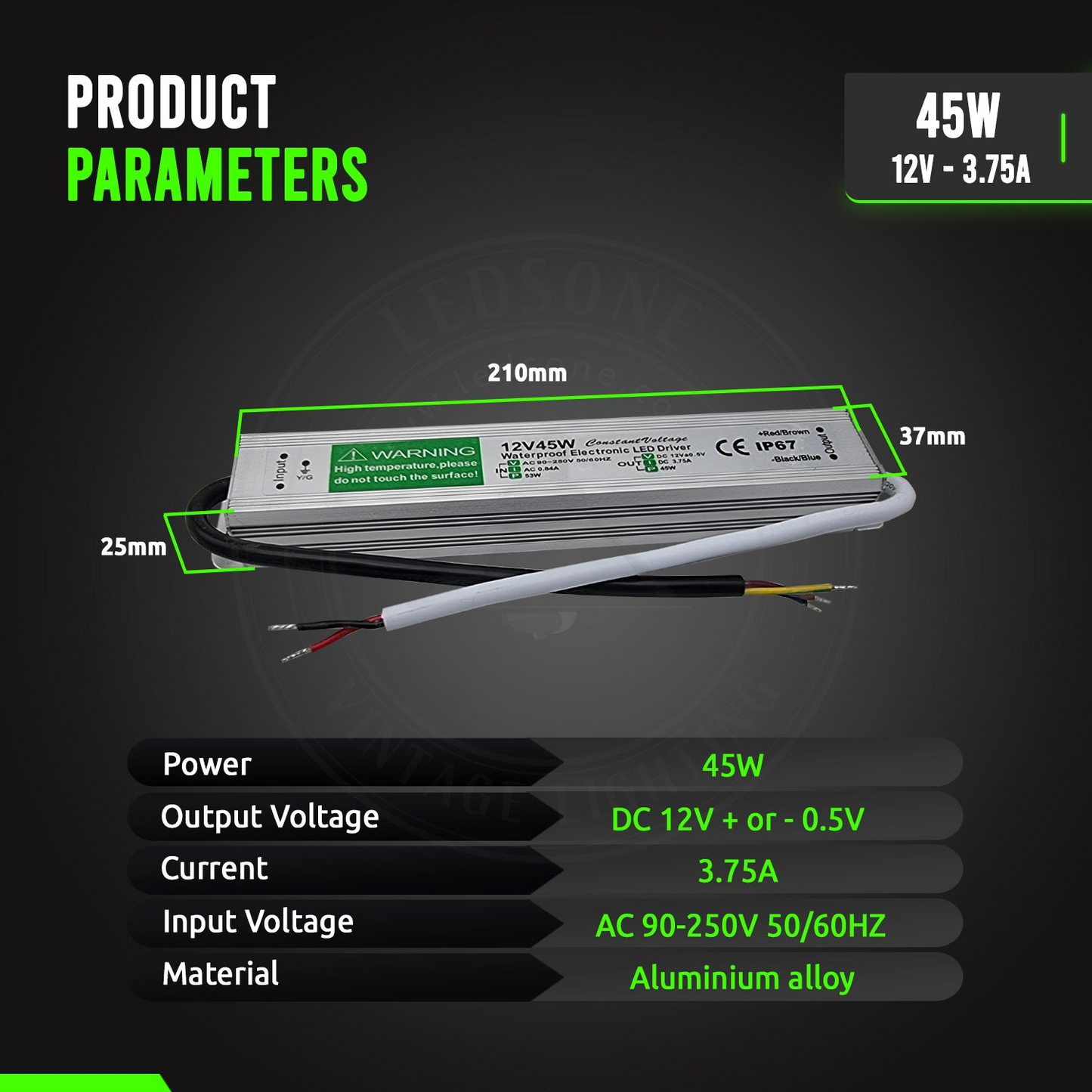 45W LED Driver 12V DC Transformer IP67~3357