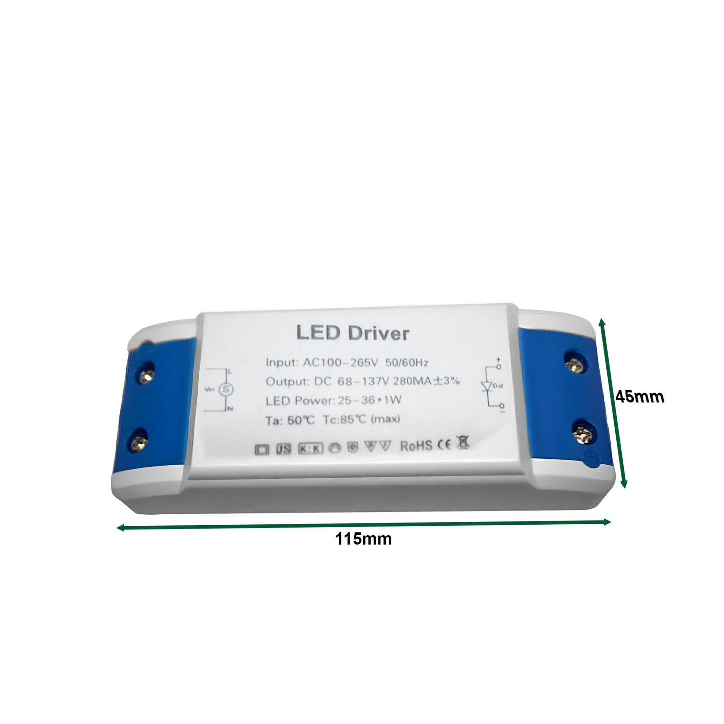 LED Driver DC 25-36W 70-137V Constant Current Low Voltage LED Transformer ~ 3315