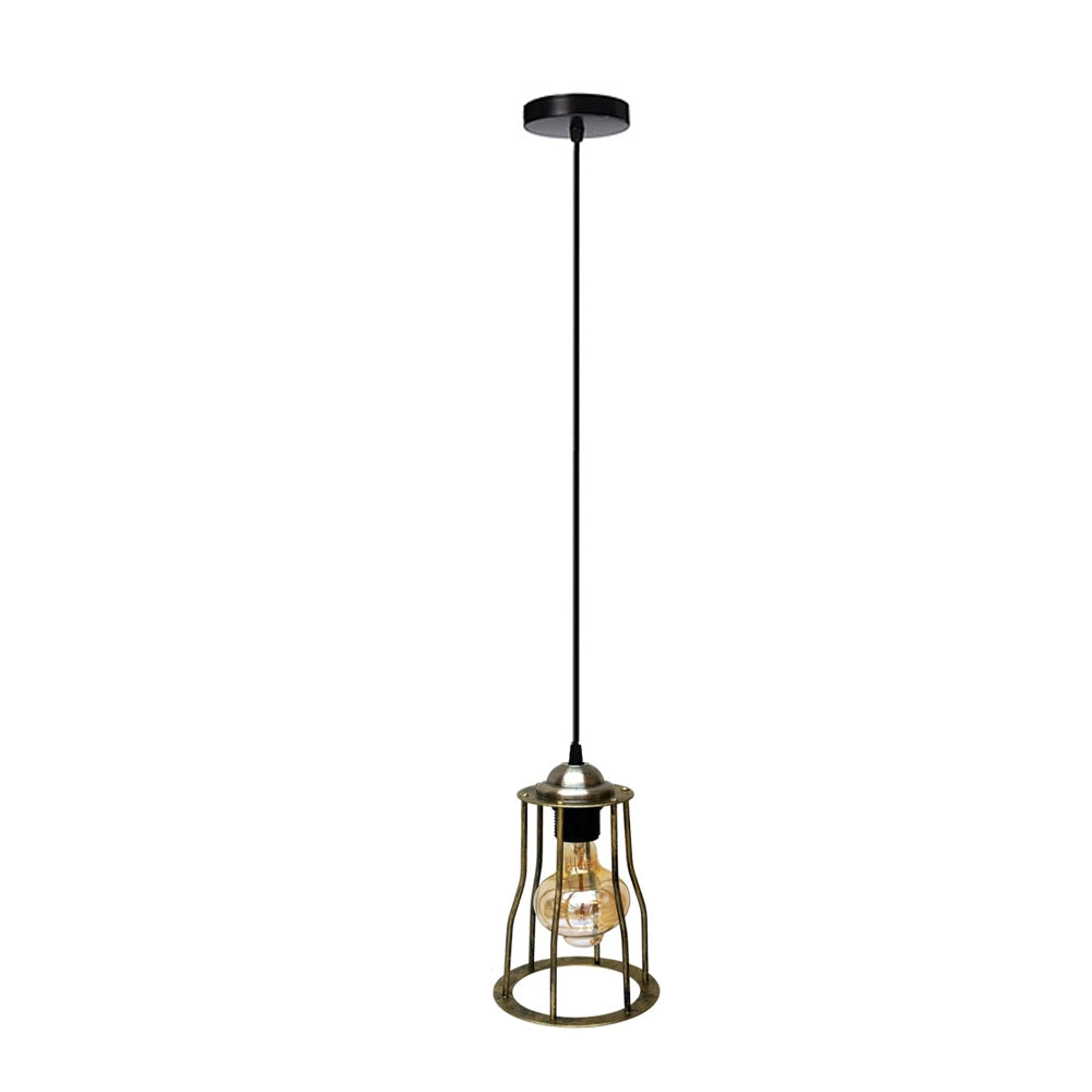 Vintage Ceiling Hanging Pendant Brass Lamp Wire Cage~3164