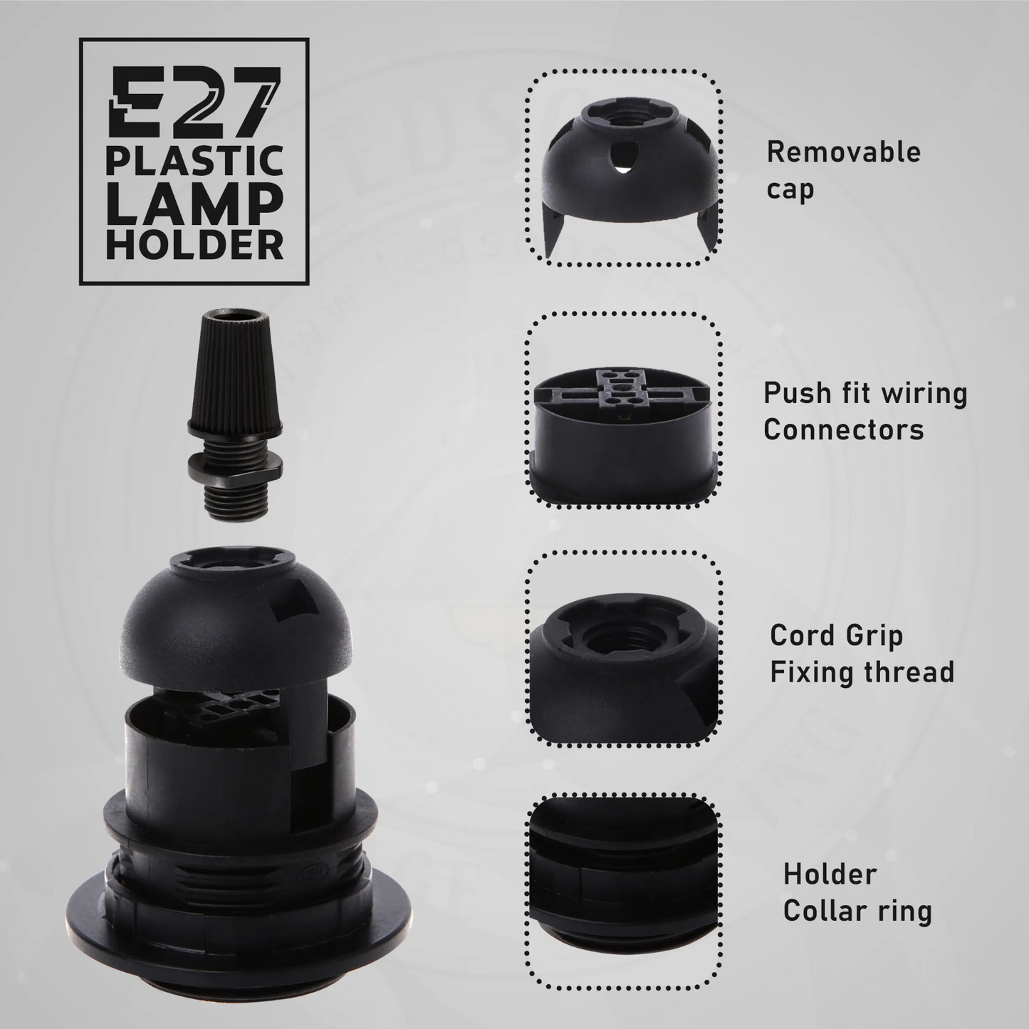 5 Pack E27 Black Pendant Lamp Holder with Cord Grip~2269