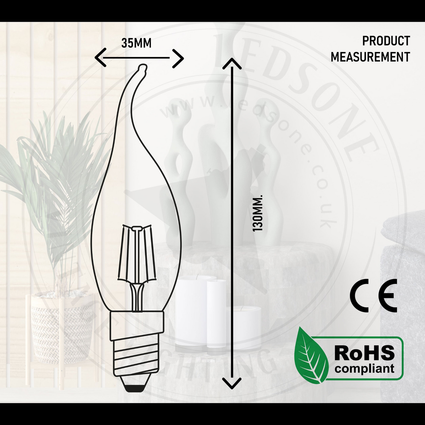 Dimmable E14 LED candle bulb Filament C35 vintage design 4W ~3220
