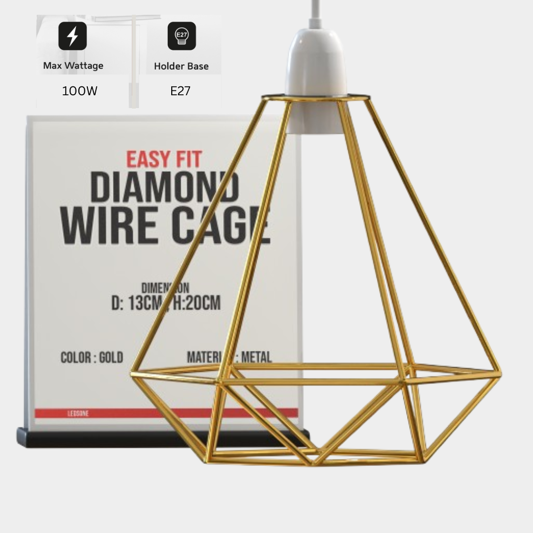 Metal Pendant Gold Light Shade Geometric Wire Cage ~1904