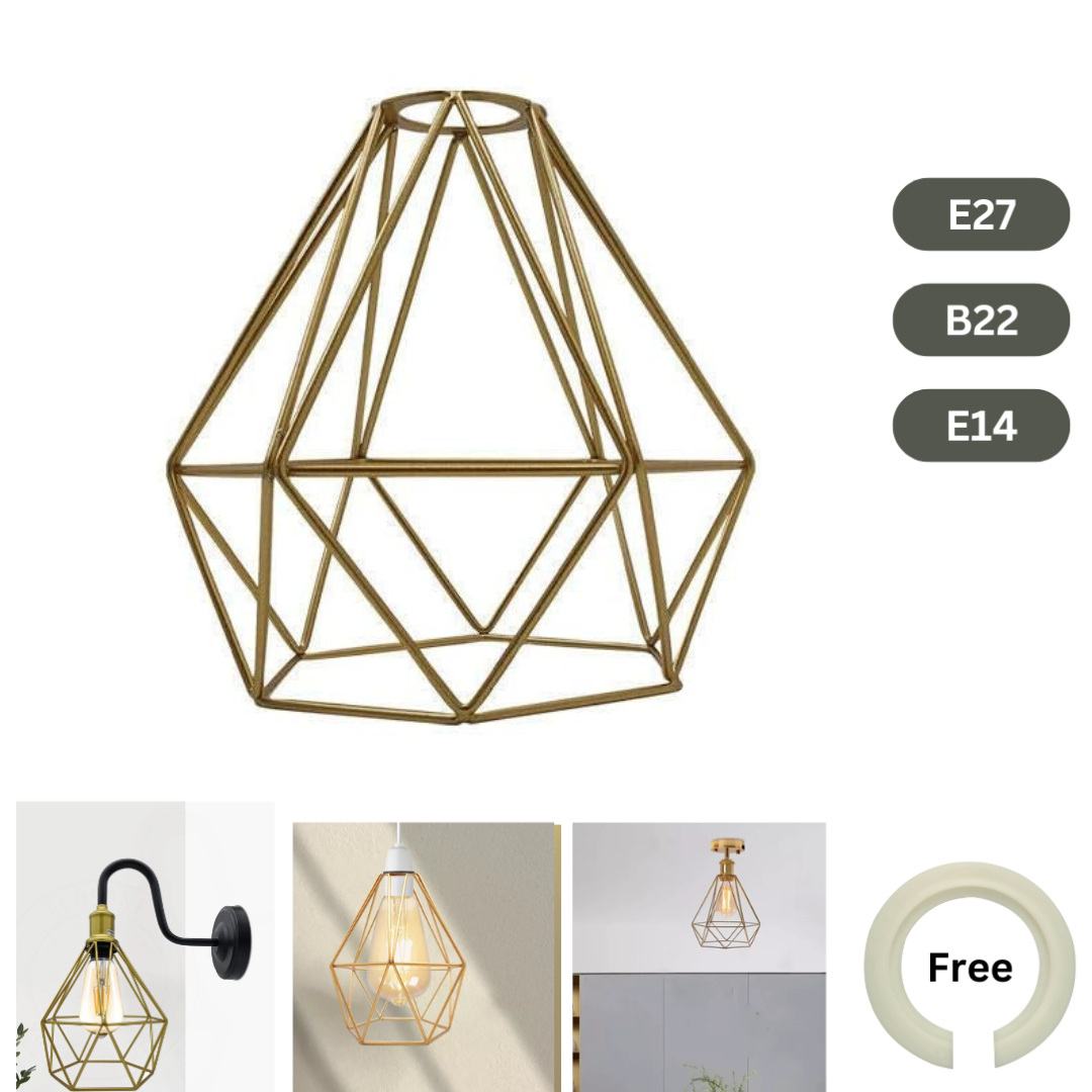 Metal Pendant Gold Light Shade Geometric Wire Cage ~1904