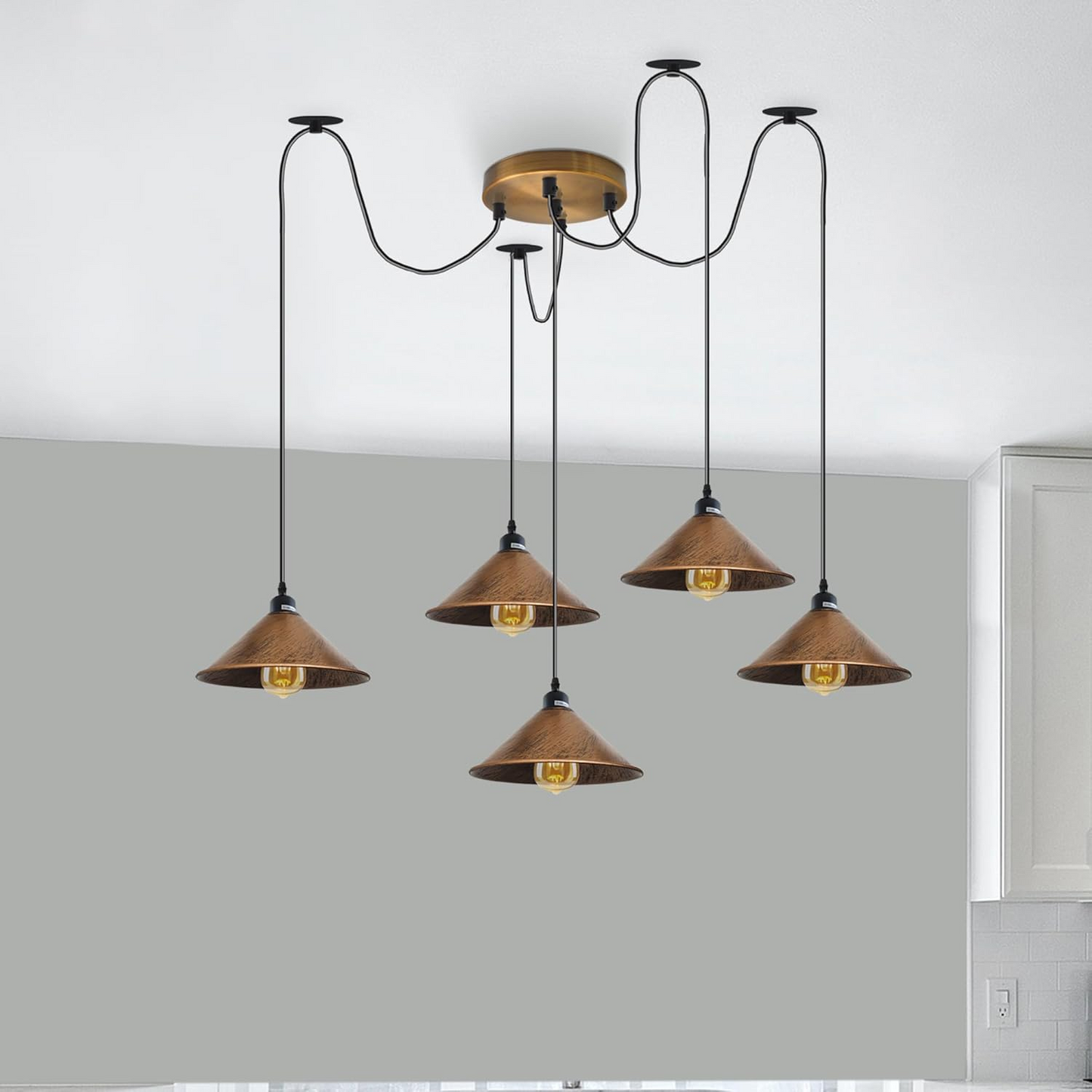 LEDSone industrial vintage 7 Outlet Yellow Brass Metal Ceiling Rose 120x25mm~2750