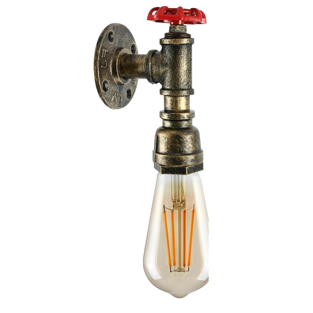 Brushed Copper Metal Water Pipe Wall Sconce Light Holder with Wheel~2069