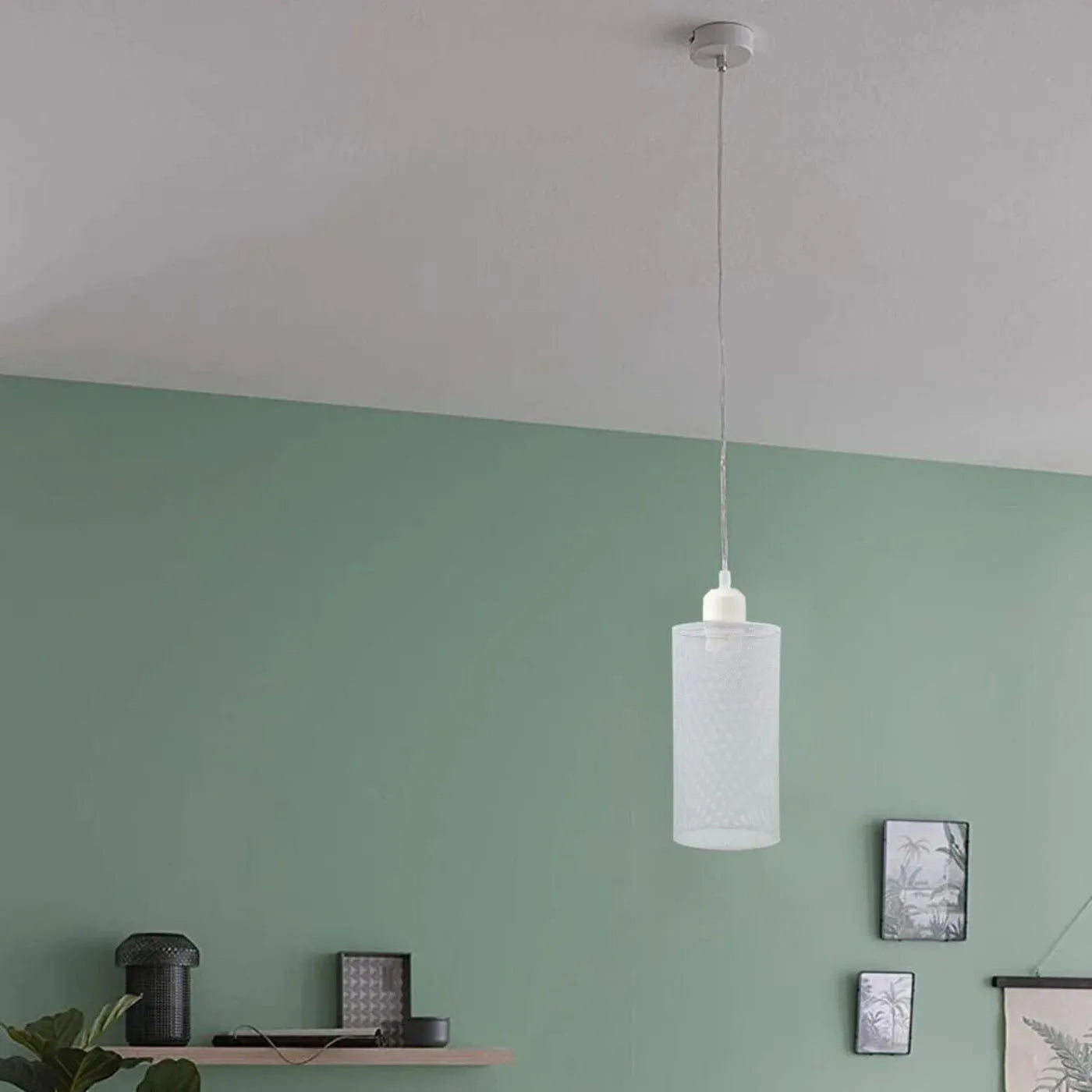 Modern White Cage Pendant Light ~1995