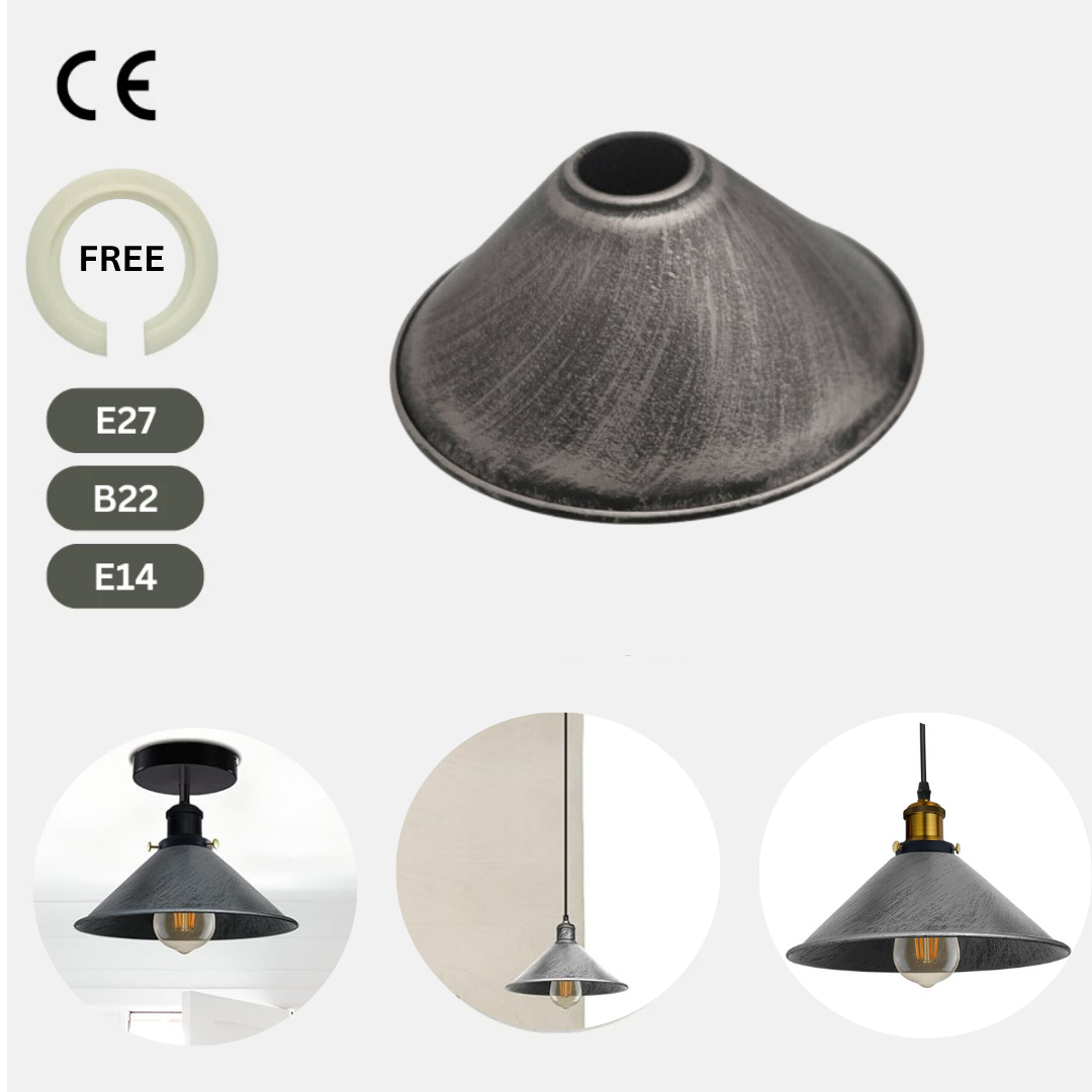 Industrial Metal Lampshade Brushed Silver ~1111