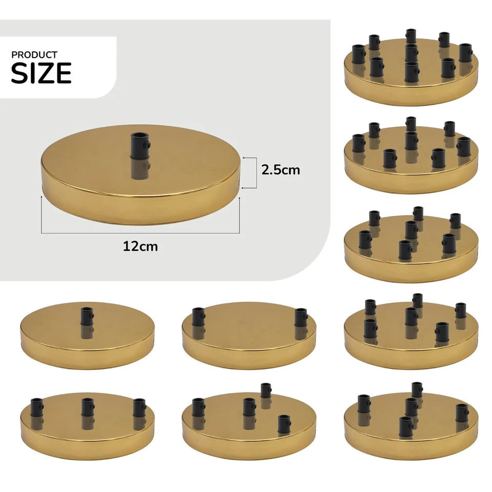 LEDSone Industrial Vintage 8 Outlet French Gold Metal Ceiling Rose 120x25mm~2794