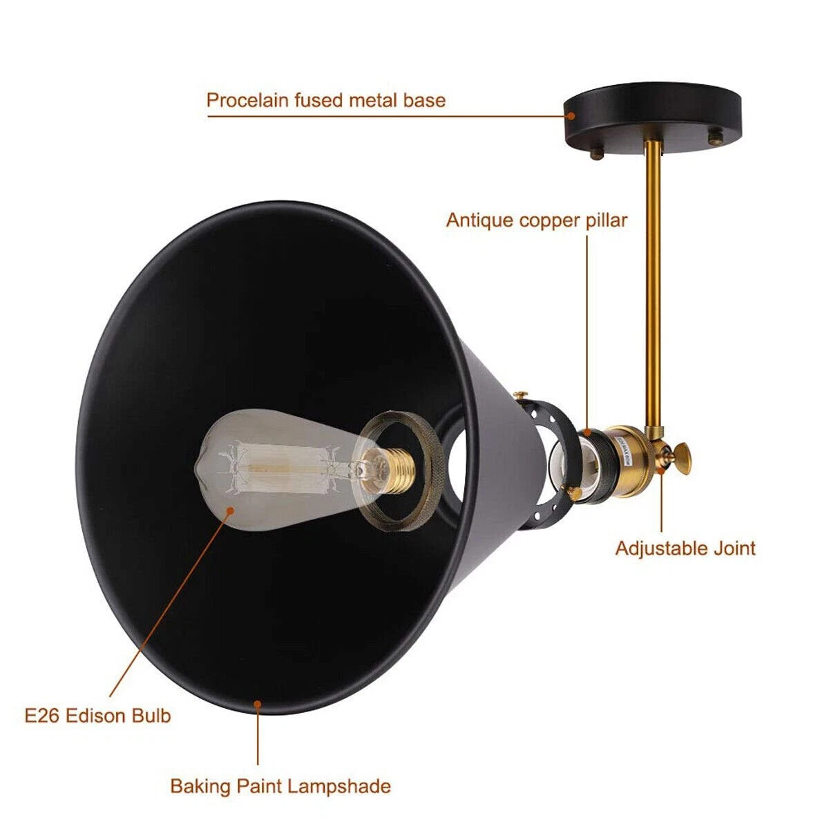 Industrial Wall Light Metal Black Adjustable Wall Sconce Retro Lamp ~1643