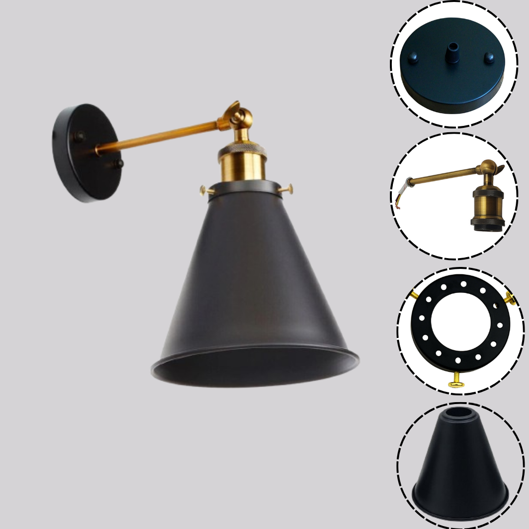 Industrial Wall Light Metal Black Adjustable Wall Sconce Retro Lamp ~1643
