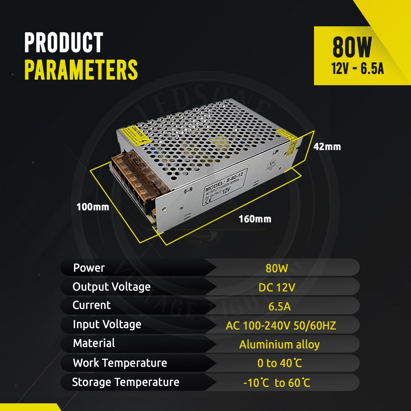 AC 100/240V to DC12V 80W Regulated Switching Power Supply Driver ~3341