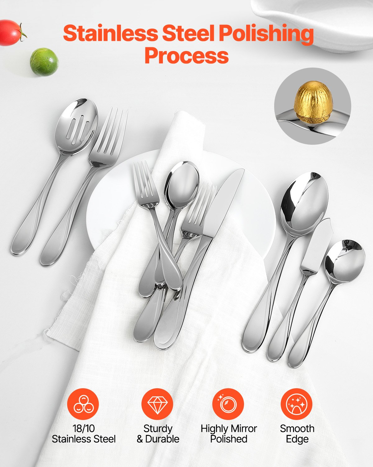 VEVOR 45-Piece Silverware Set Stainless Steel Cutlery Flatware Utensils for 8