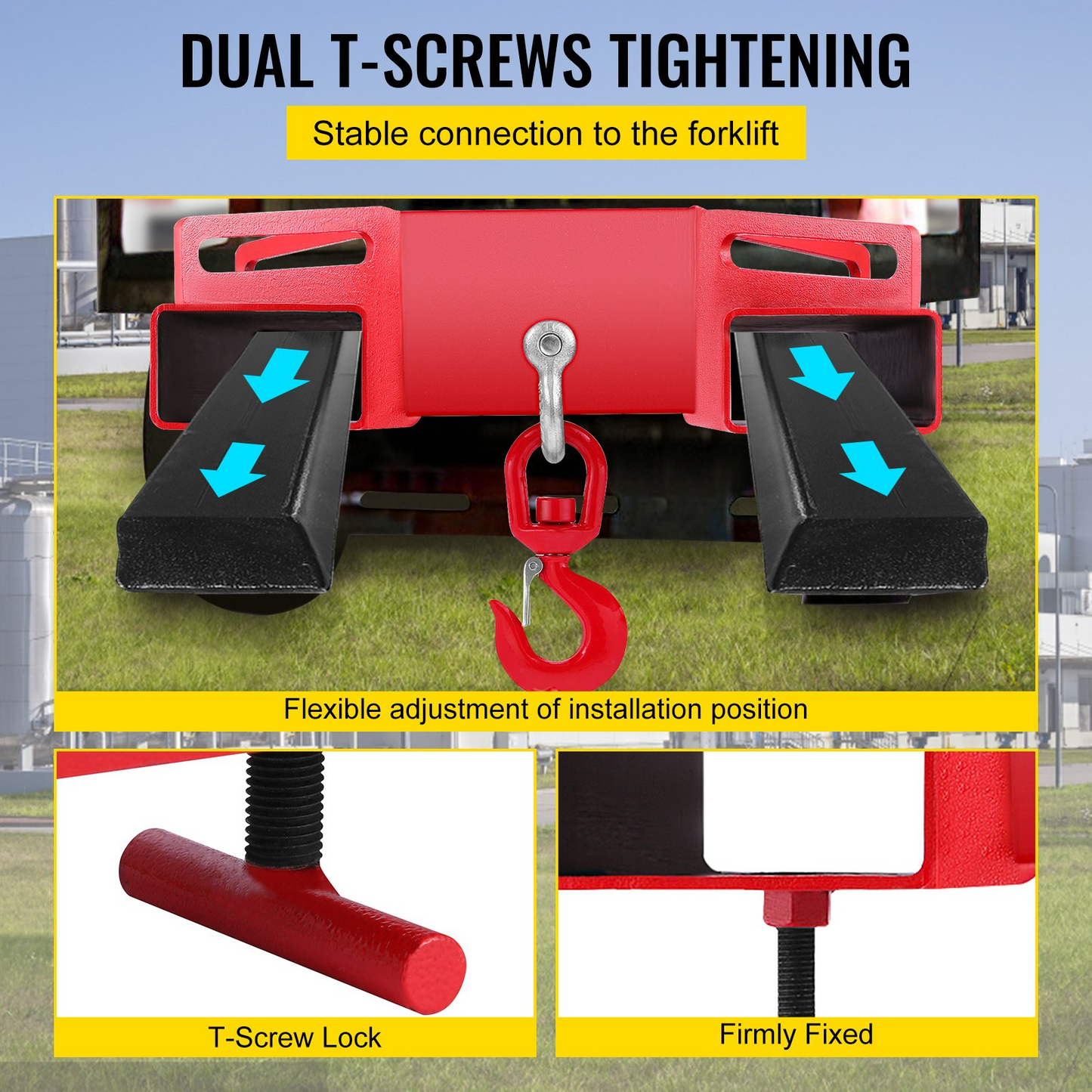 VEVOR 3 Ton Forklift Lifting Hook 6000 LBS/3000KG Capacity Lift Truck Fork Hoist Swivel Hook Mobile Crane Forklift Attachments
