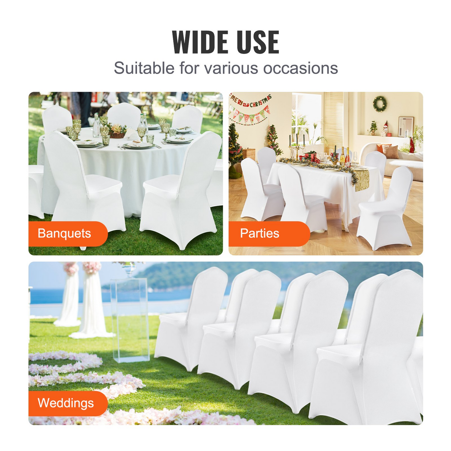 100pcs Chair Covers White Flat Front Cover Spandex Lycra Wedding Party For