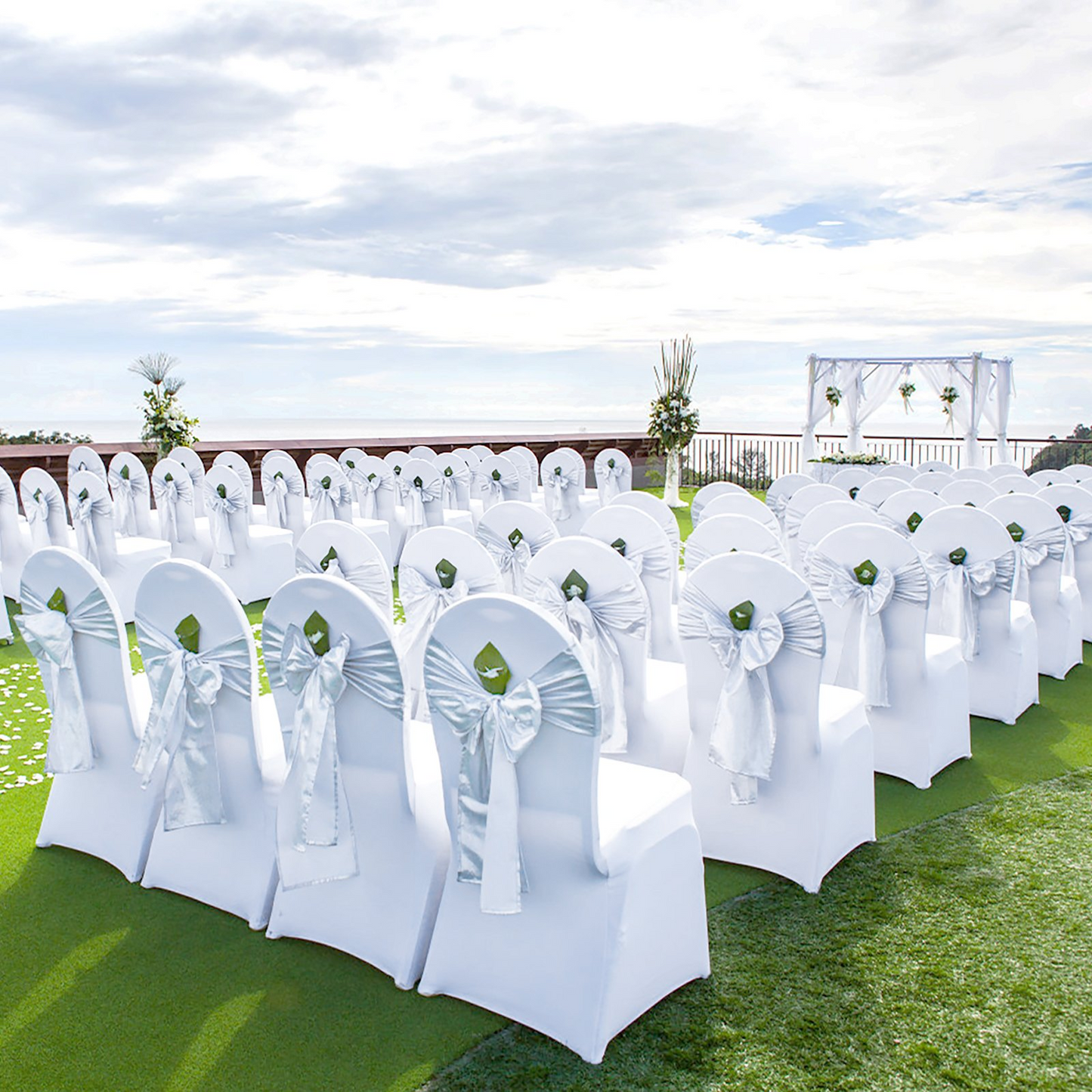 100pcs Chair Covers White Flat Front Cover Spandex Lycra Wedding Party For