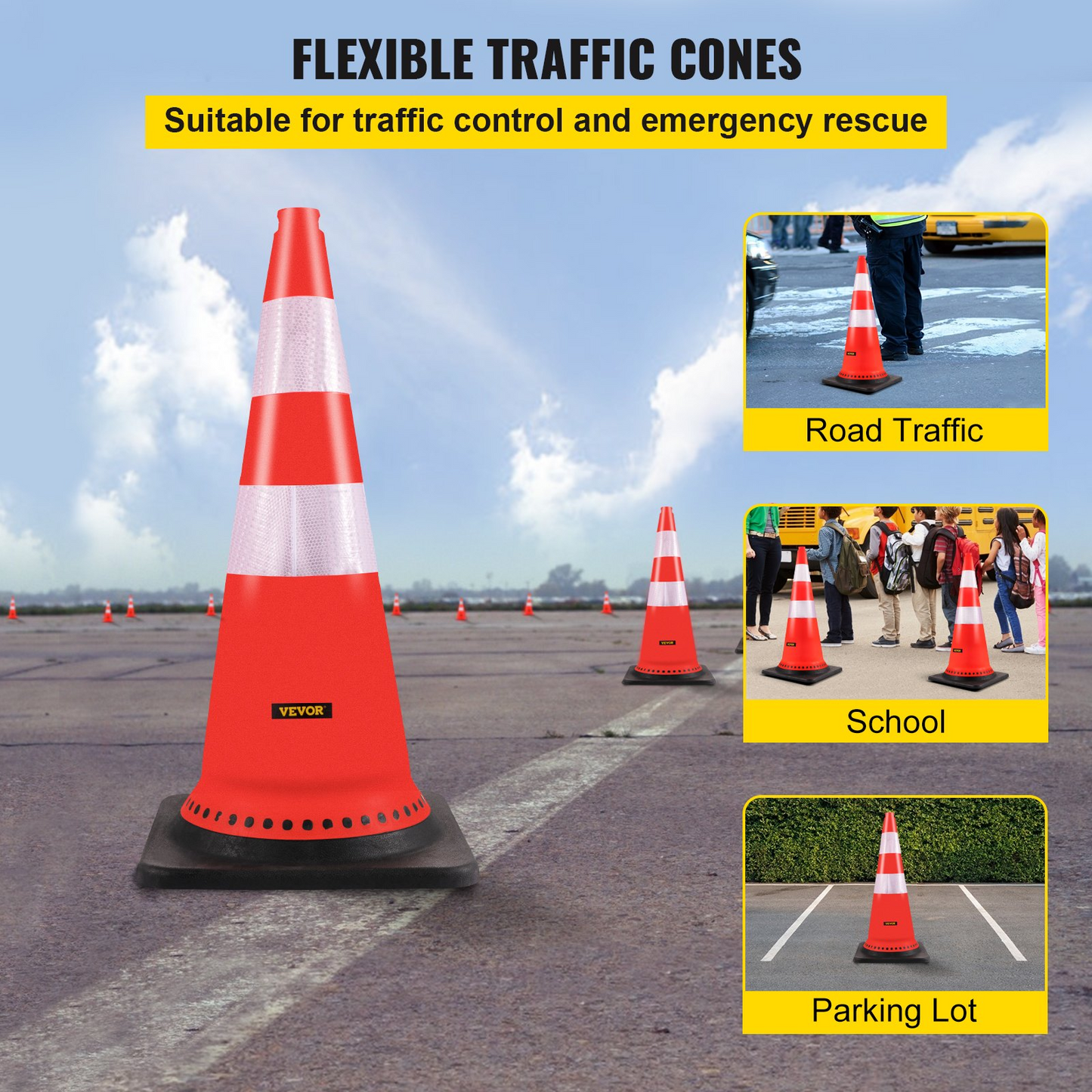 VEVOR Safety Cones Traffic Cones 8 x 30" Orange Reflective Collars Road Cones