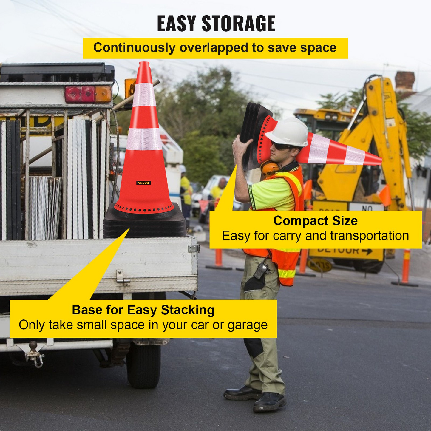 VEVOR Safety Cones Traffic Cones 8 x 30" Orange Reflective Collars Road Cones