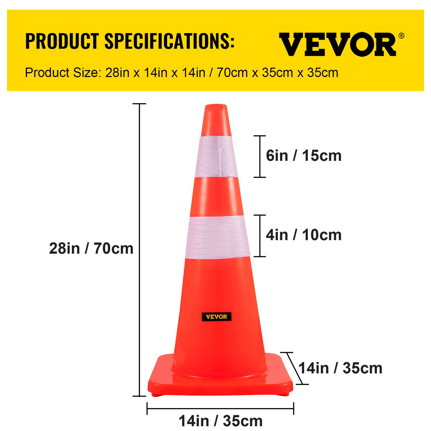 VEVOR Safety Cones, 28 in/73 cm Height, 12 PCS PVC Orange Traffic Cone with 2 Reflective Collars and Weighted Base, Used for Traffic Control, Driveway Road Parking and School Improvement