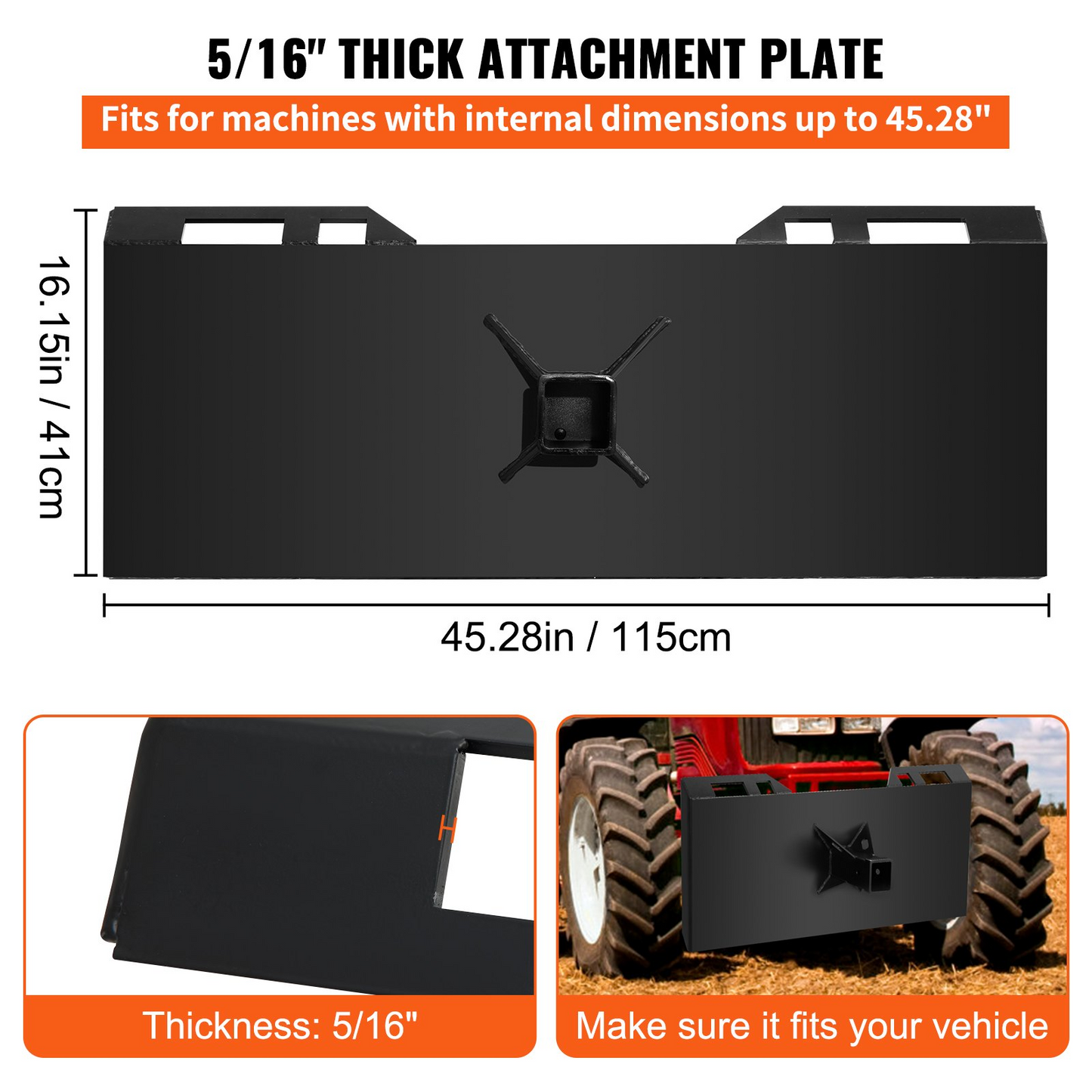 VEVOR 1/4" Thick Plate 3/8" Top Bar Thic Quick Tach Attachment Mount Plate Skid Steer Bobcat