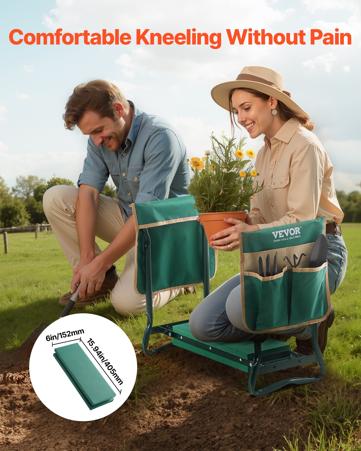 VEVOR Garden Kneeler and Seat 6" Wide Pad 330lbs Capacity Folding Garden Stool