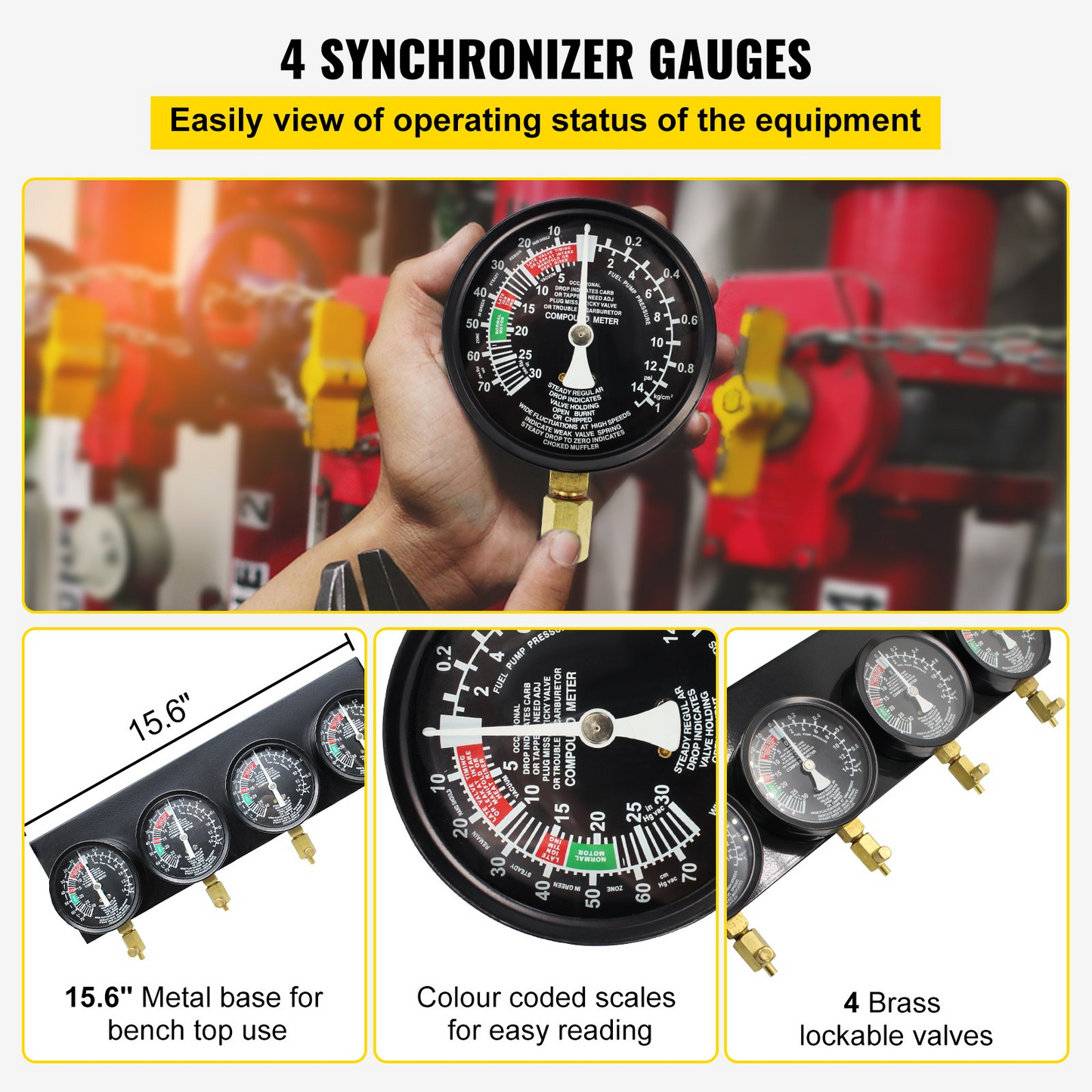 Motorcycle Fuel Vacuum Carburetor Synchronizer Carb Sync 4 Gauges Balancer Kit