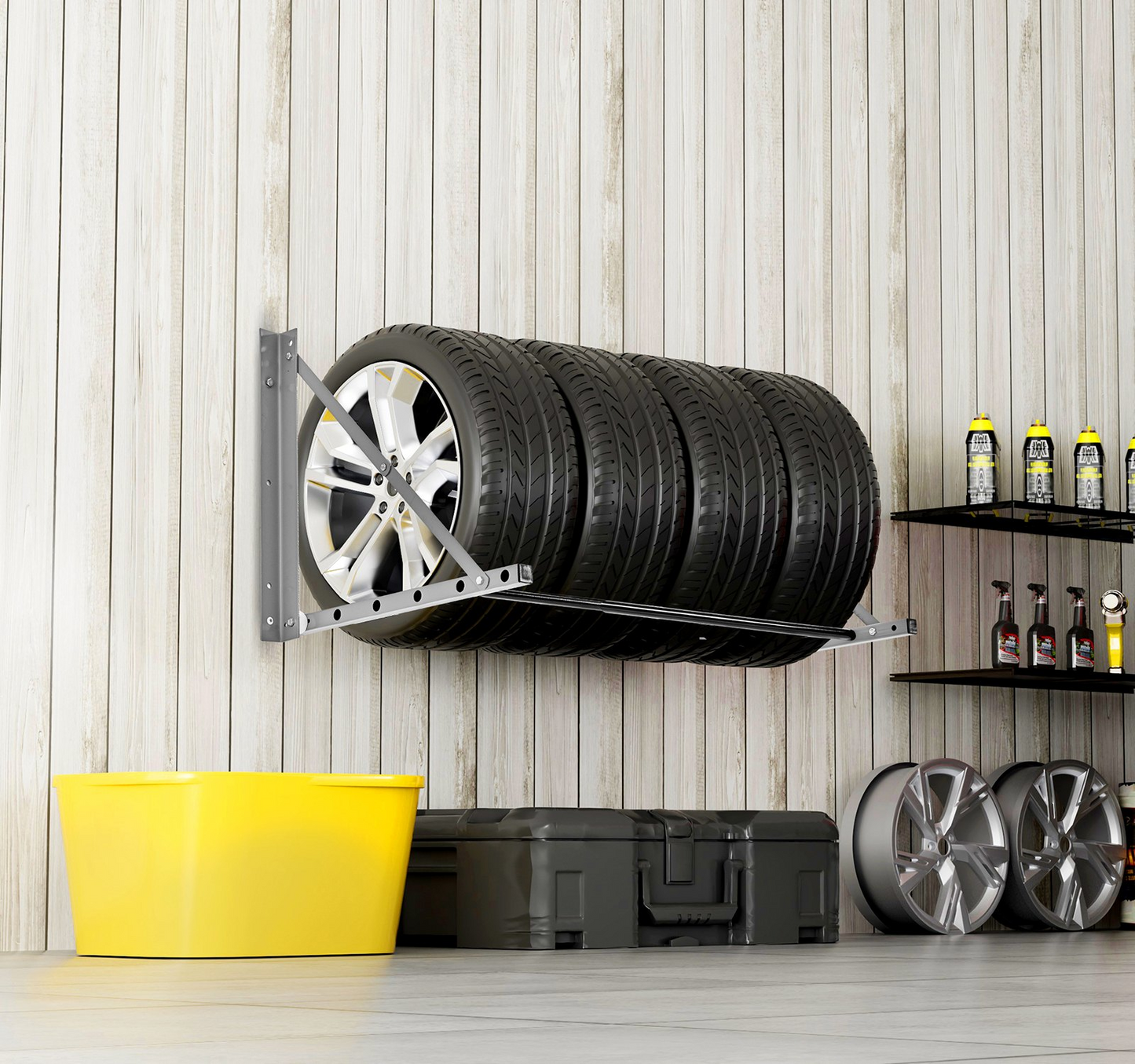 VEVOR Wall Mounted Folding Tire Rack 32"- 48" Adjustable Storage Rack for Garage