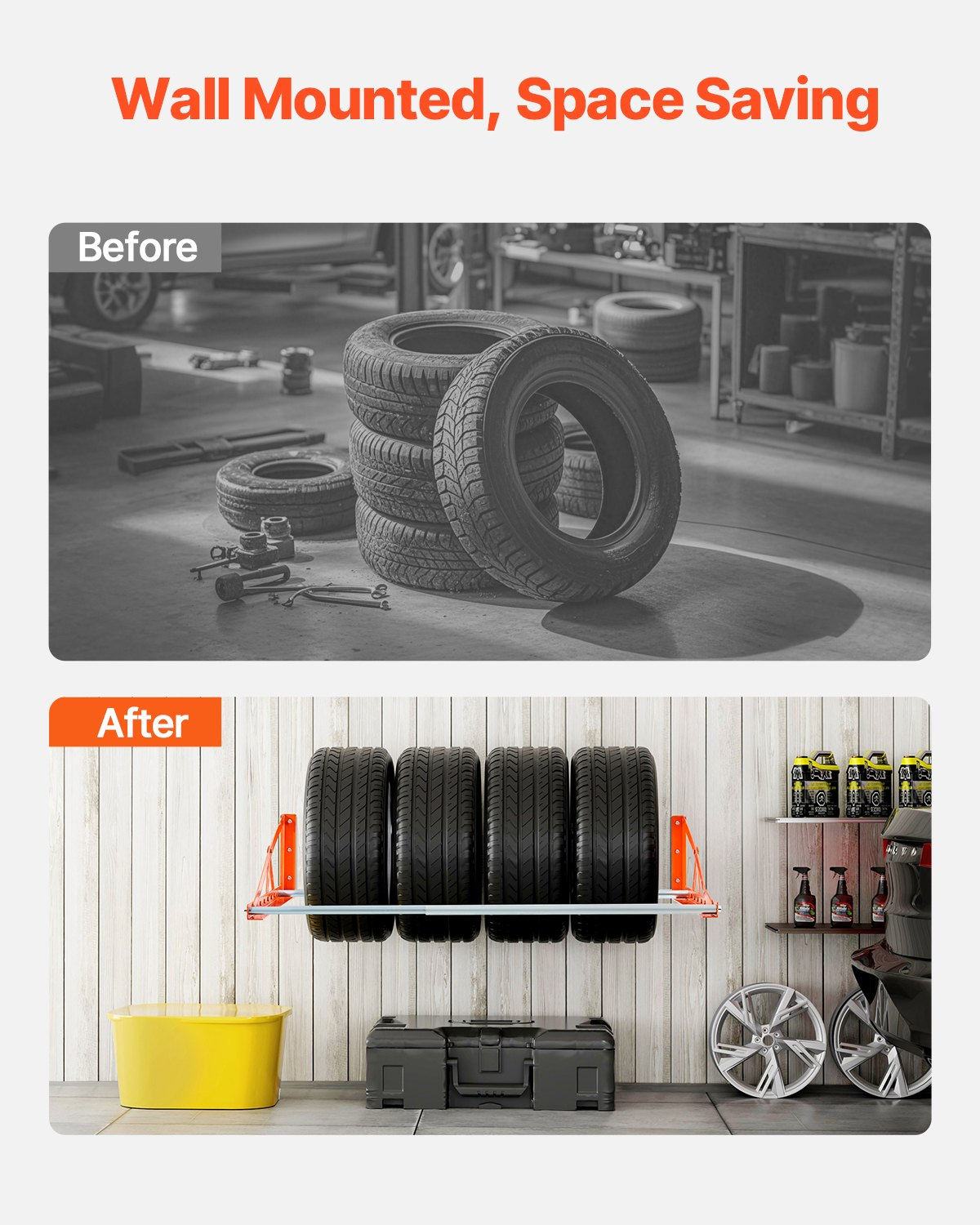 Wall Mounted Tire Rack 31"-56" Adjustable Tire Rack Q235 Steel Tire Storage Rack
