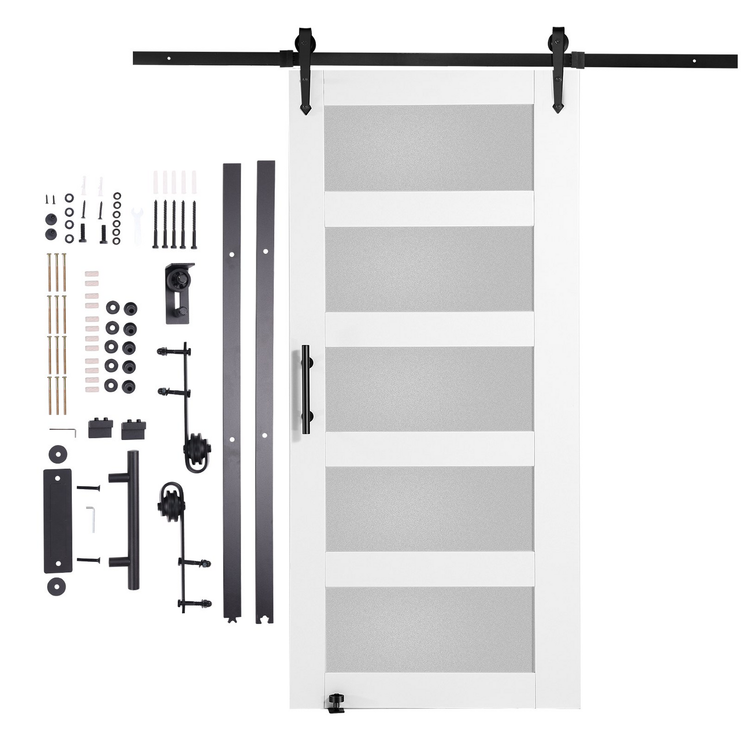 VEVOR Barn Door and Hardware Kit 42" x 84" Wood and Glass Sliding Barn Door Kit