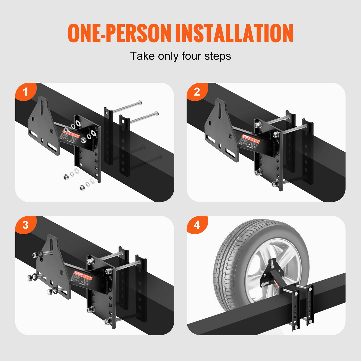 VEVOR Spare Tire Carrier, Trailer Spare Tire Mount, 72.6 kg Capacity, Utility Trailer Accessories Fits Most 4 & 5 & 6 & 8 Lugs Wheels on 10.2 cm, 10.8 cm, 11.4 cm, 12.1 cm, 12.7 cm, 14 cm, 15.2 cm, 16.5 cm Bolt Patterns