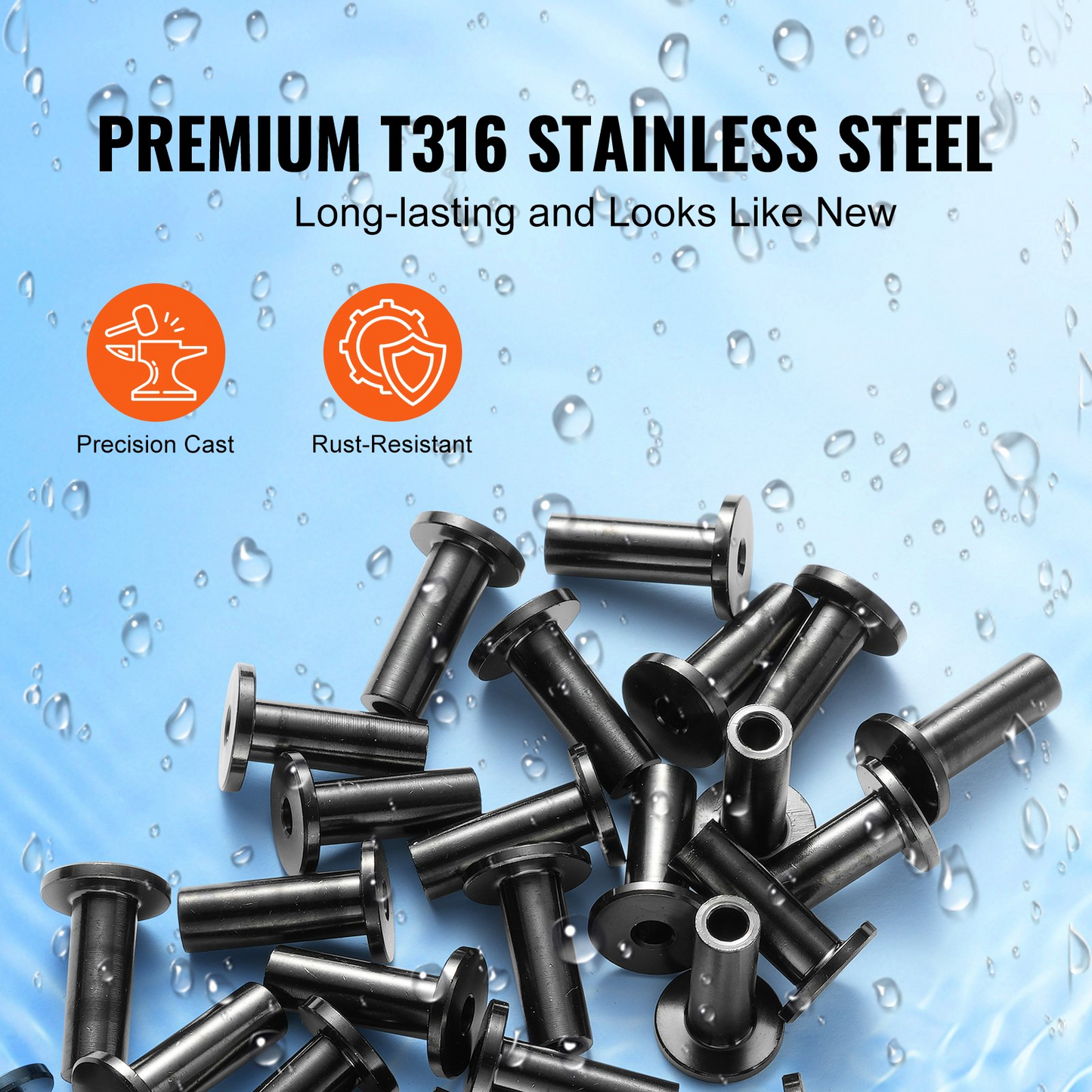 VEVOR 101 Pack T316 Stainless Steel Protector Sleeves for 3.2mm Wire Rope Cable Railing, DIY Balustrade T316 Marine Grade, Come with A Free Drill Bit, Black